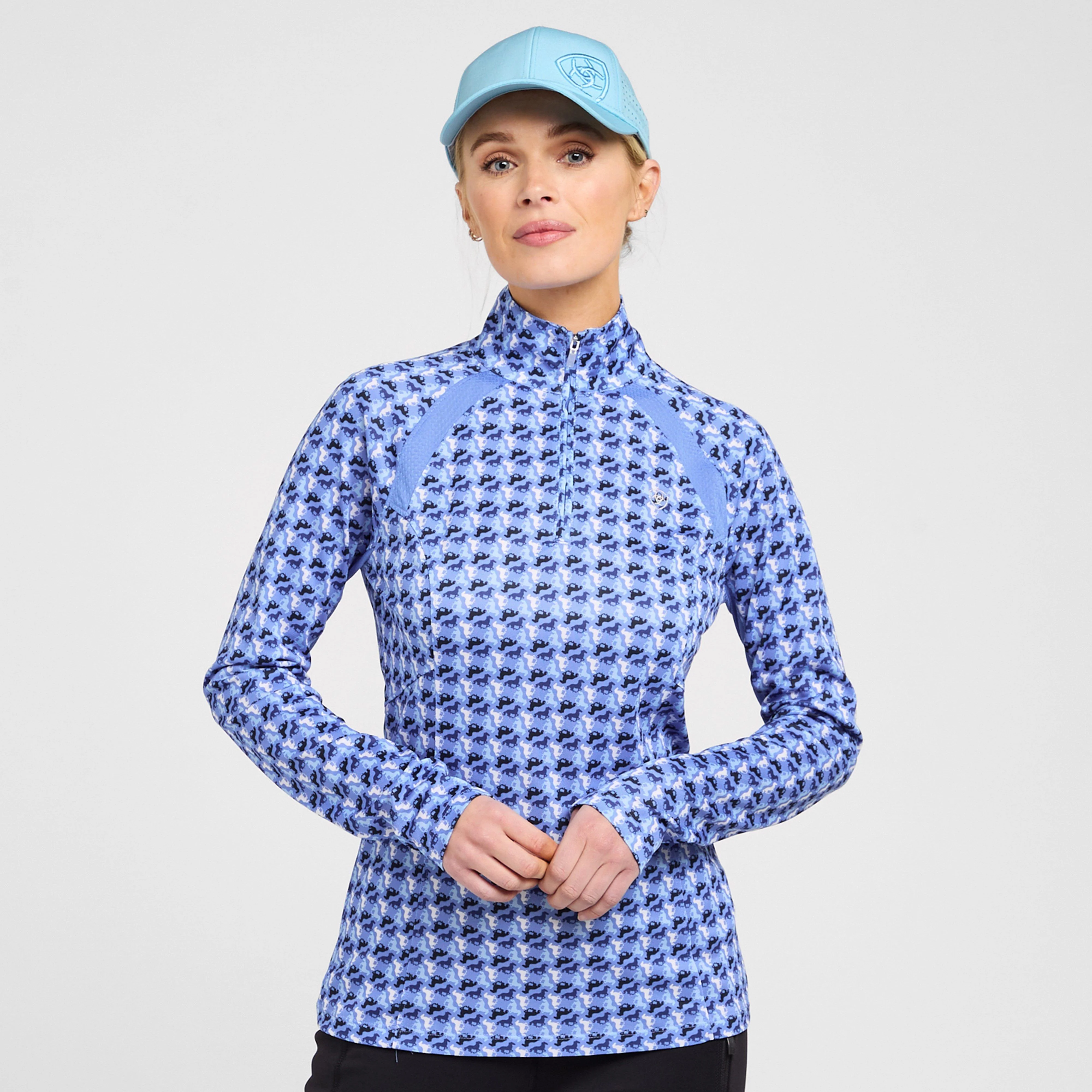 Womens Sunstopper 2.0 1/4 Zip Baselayer Reykjavik Blue Ditsy Horse