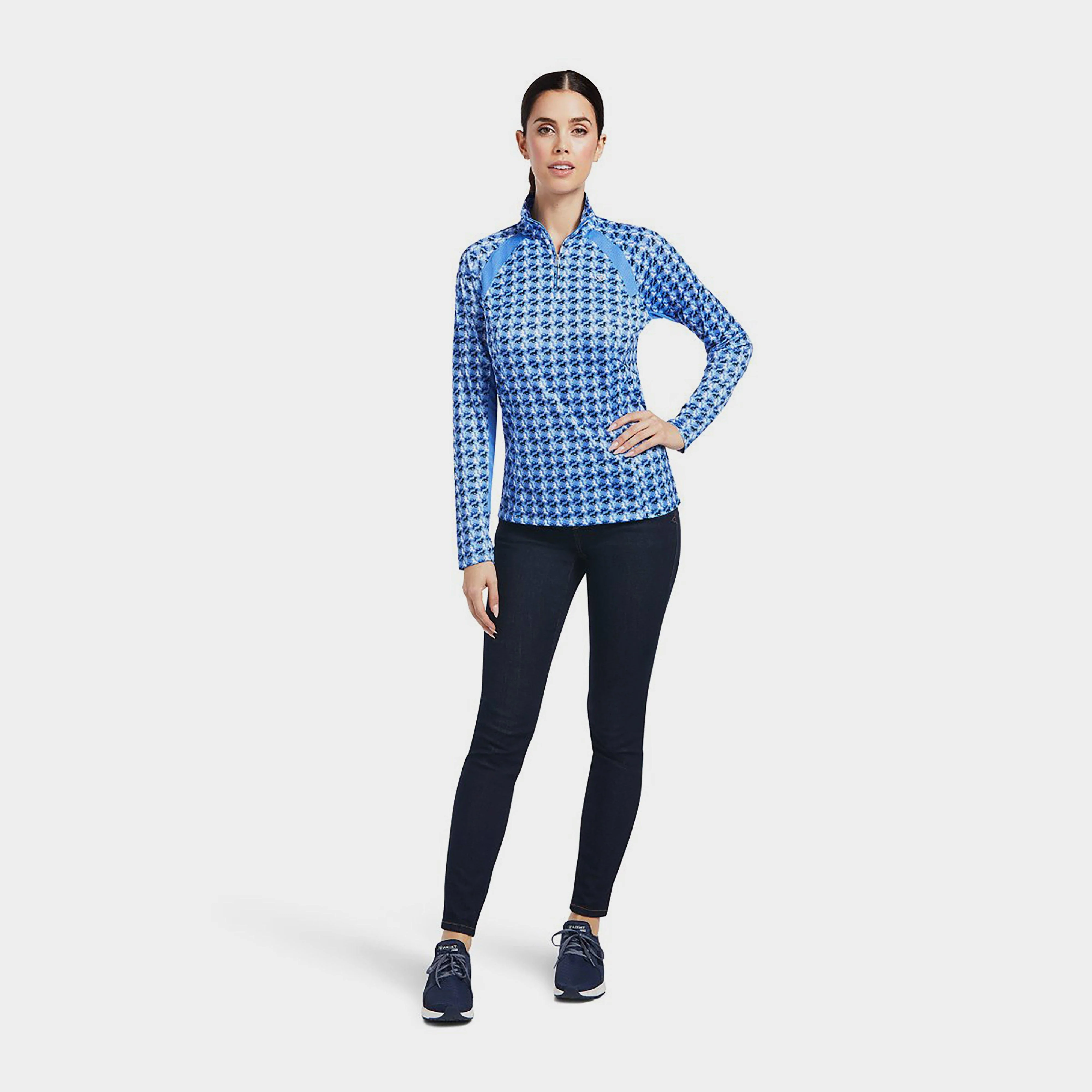Womens Sunstopper 2.0 1/4 Zip Baselayer Reykjavik Blue Ditsy Horse - Image 6