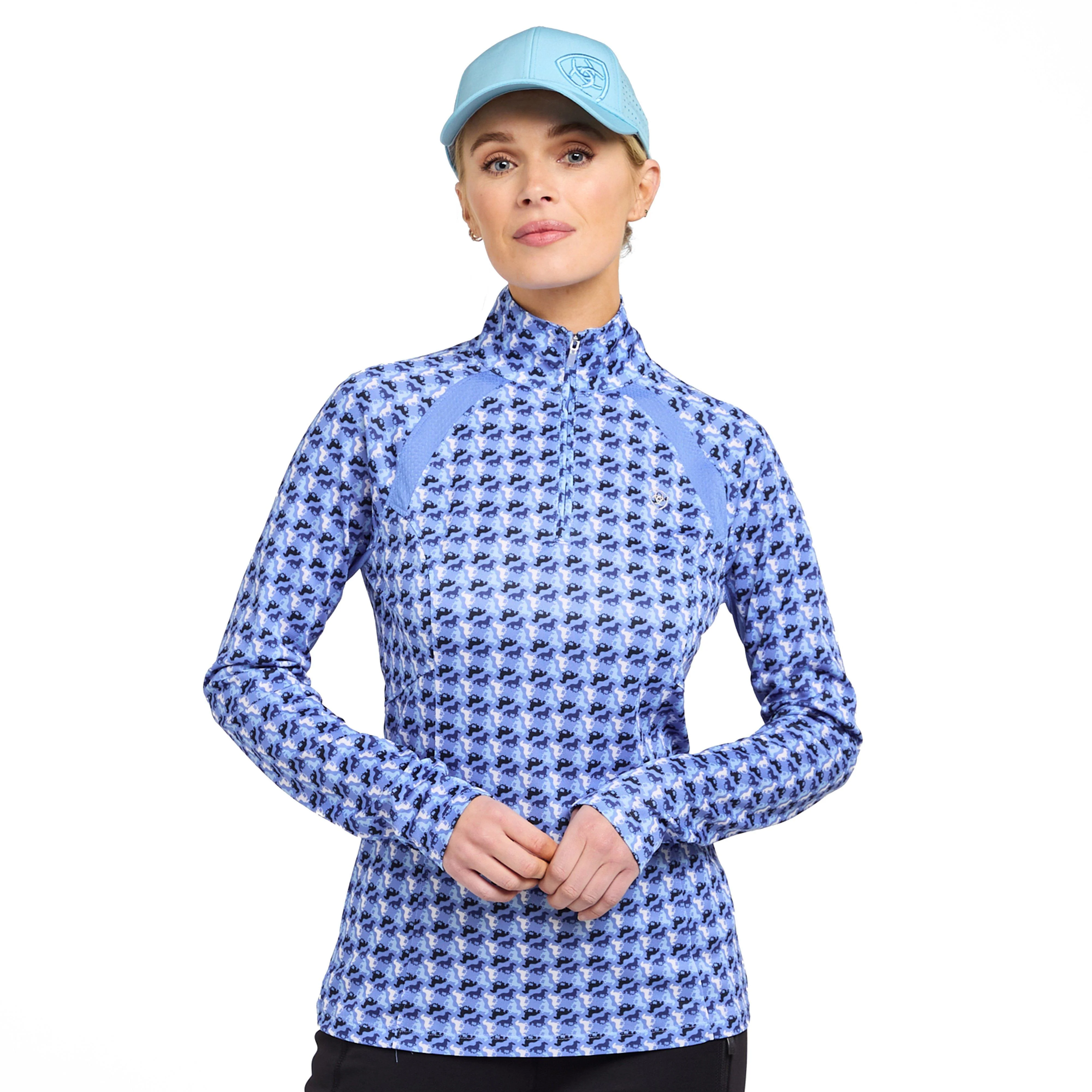 Womens Sunstopper 2.0 1/4 Zip Baselayer Reykjavik Blue Ditsy Horse - Image 7
