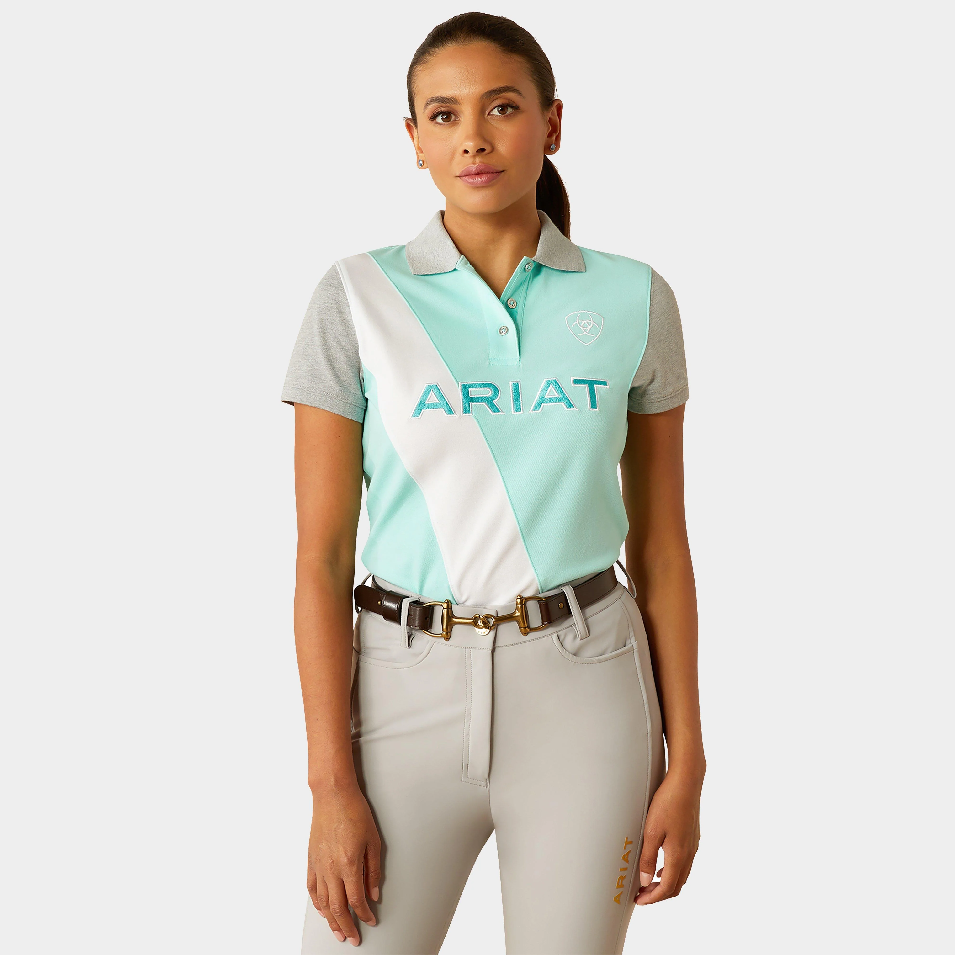 Womens Taryn Short Sleeved Polo Shirt Beach Glass/Electric Green