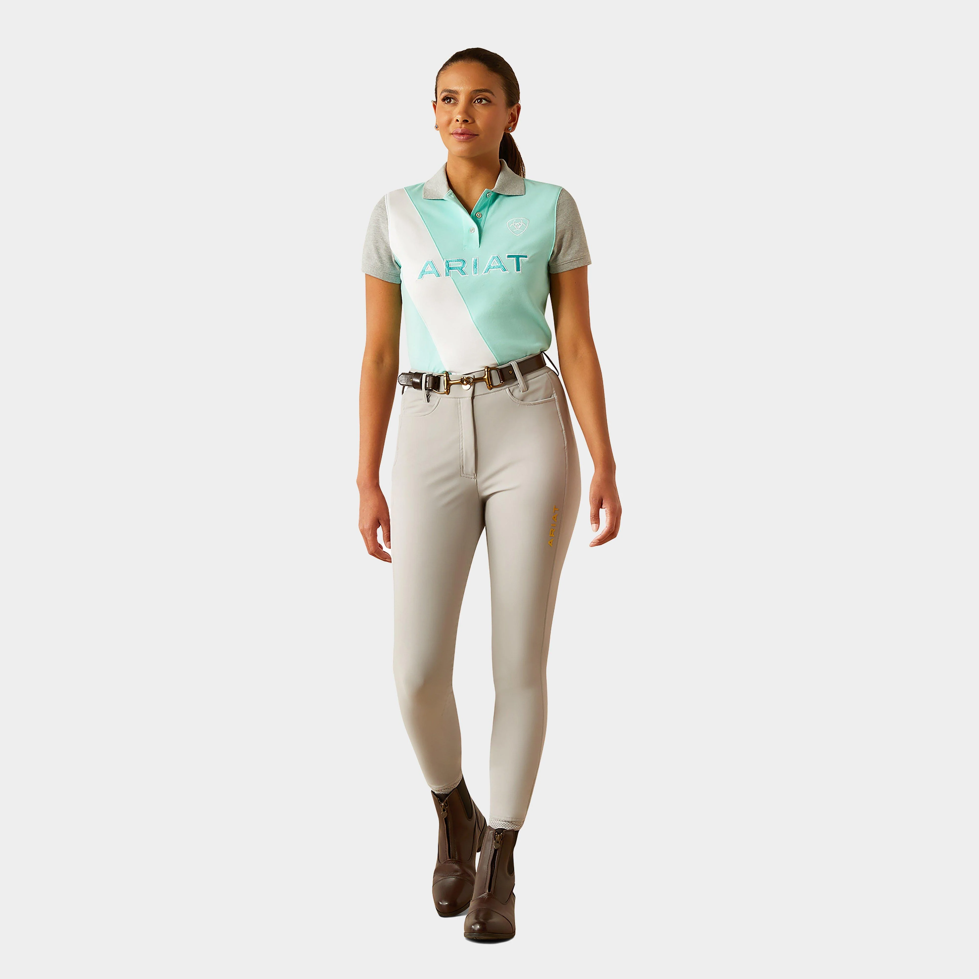 Womens Taryn Short Sleeved Polo Shirt Beach Glass/Electric Green - Image 4