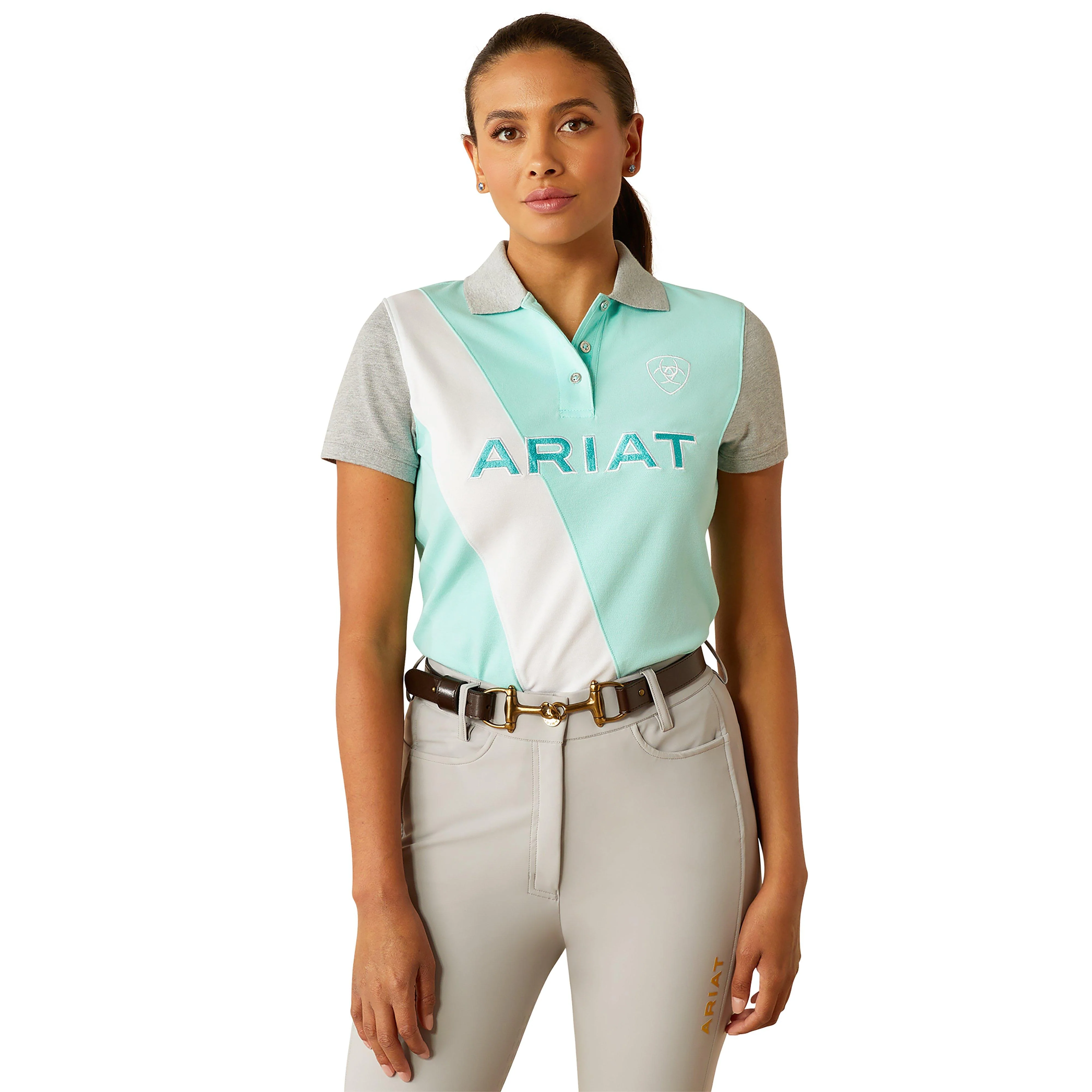 Womens Taryn Short Sleeved Polo Shirt Beach Glass/Electric Green - Image 5