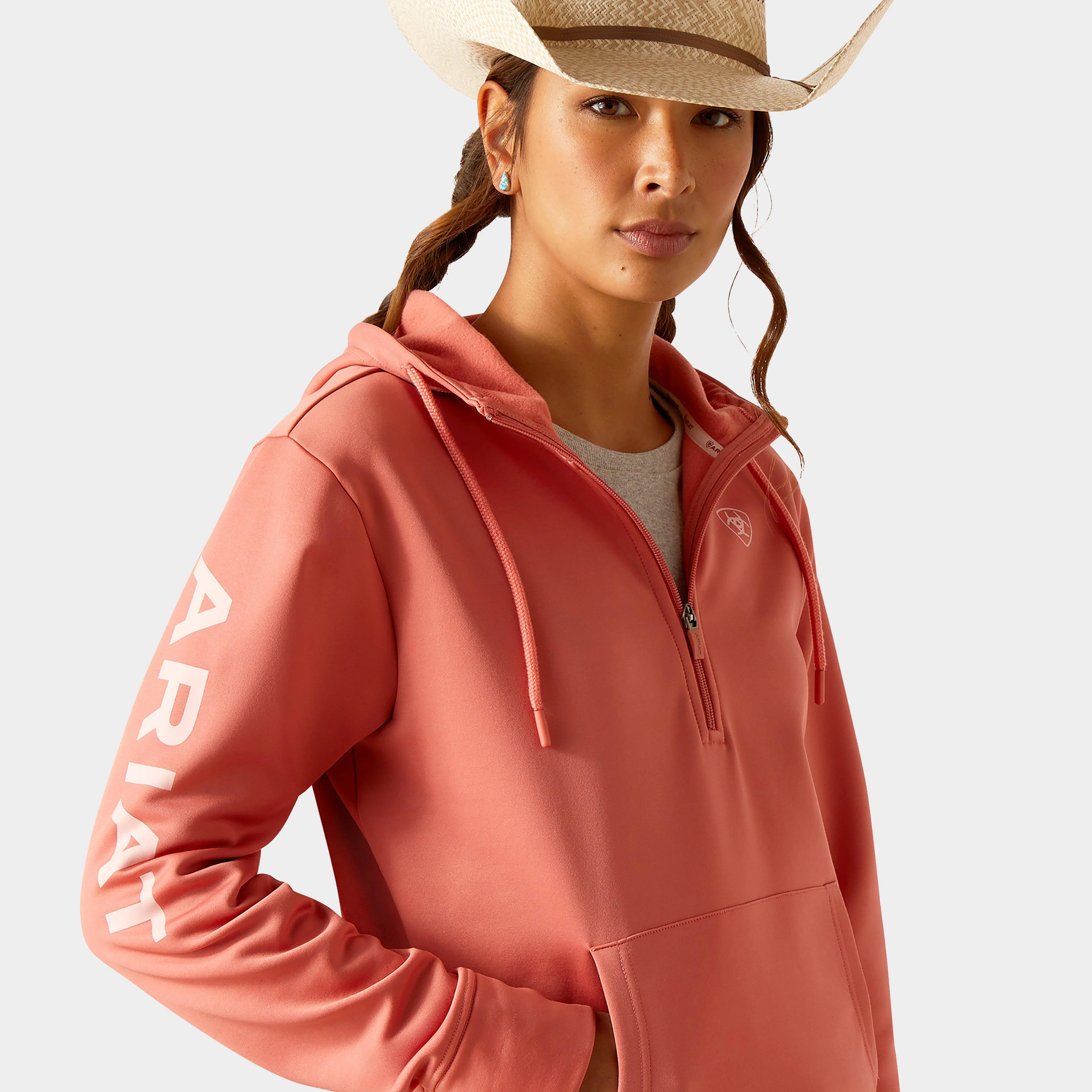 Womens Tek Hoodie 1/2 Zip Hoodie Faded Rose - Image 3