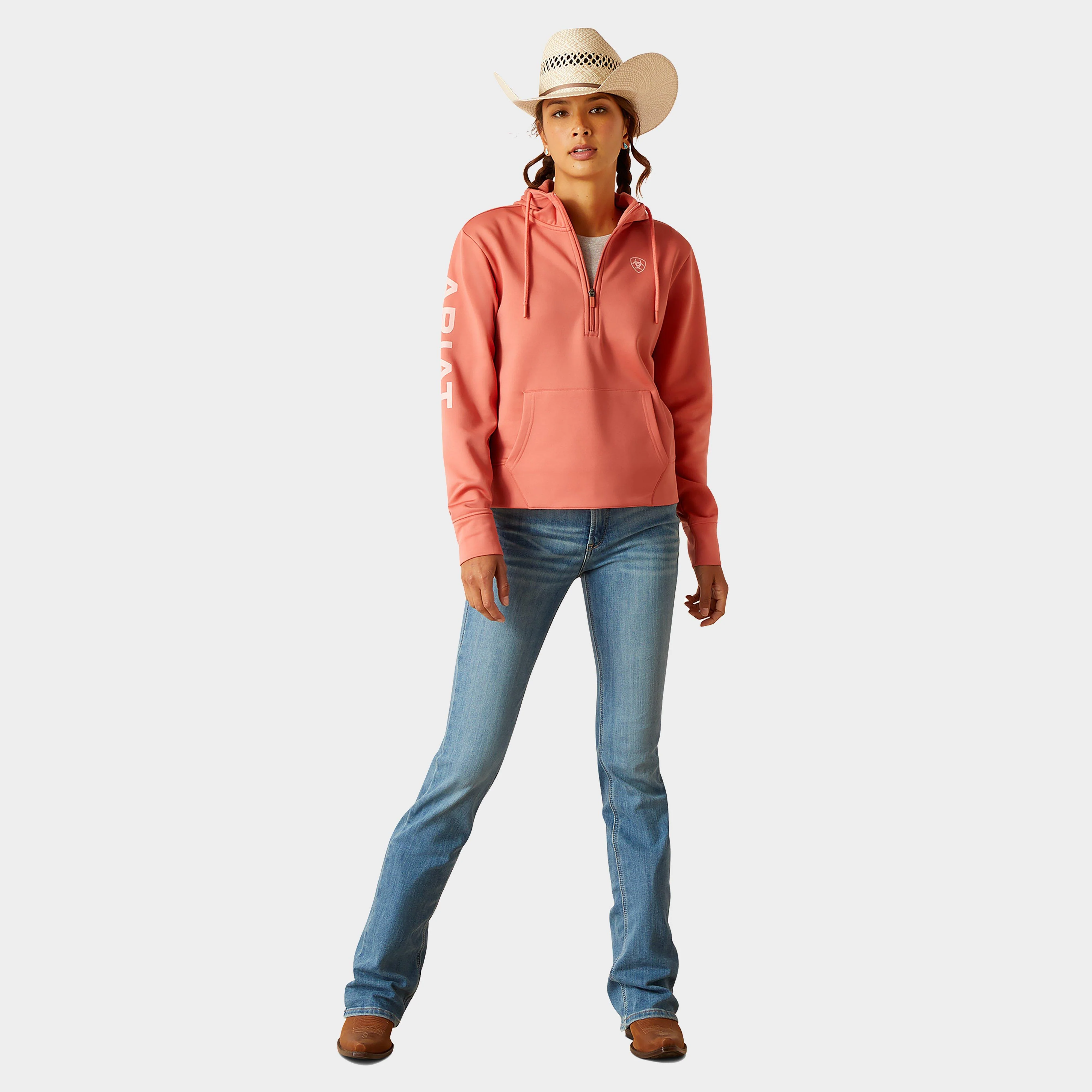 Womens Tek Hoodie 1/2 Zip Hoodie Faded Rose - Image 4