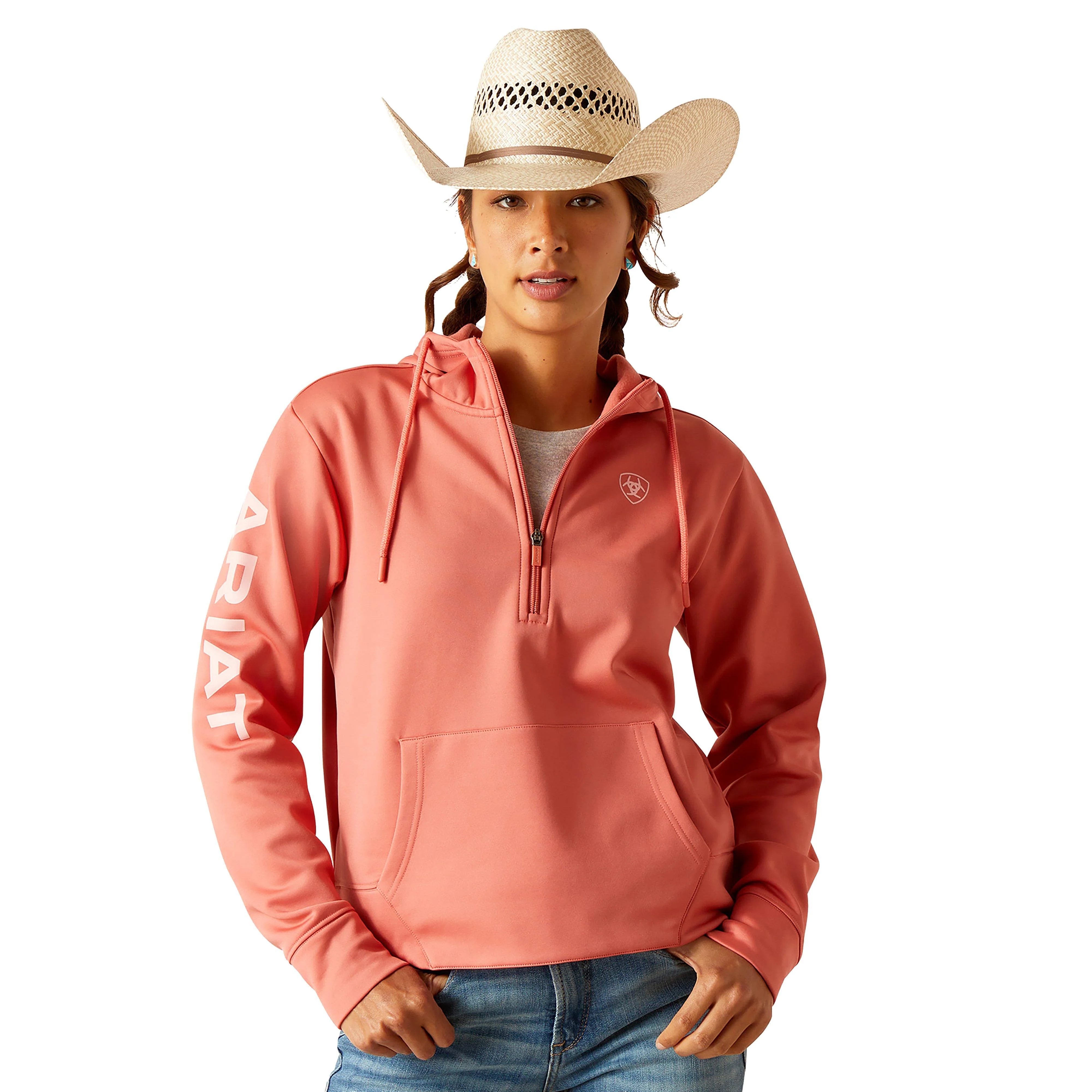 Womens Tek Hoodie 1/2 Zip Hoodie Faded Rose - Image 5