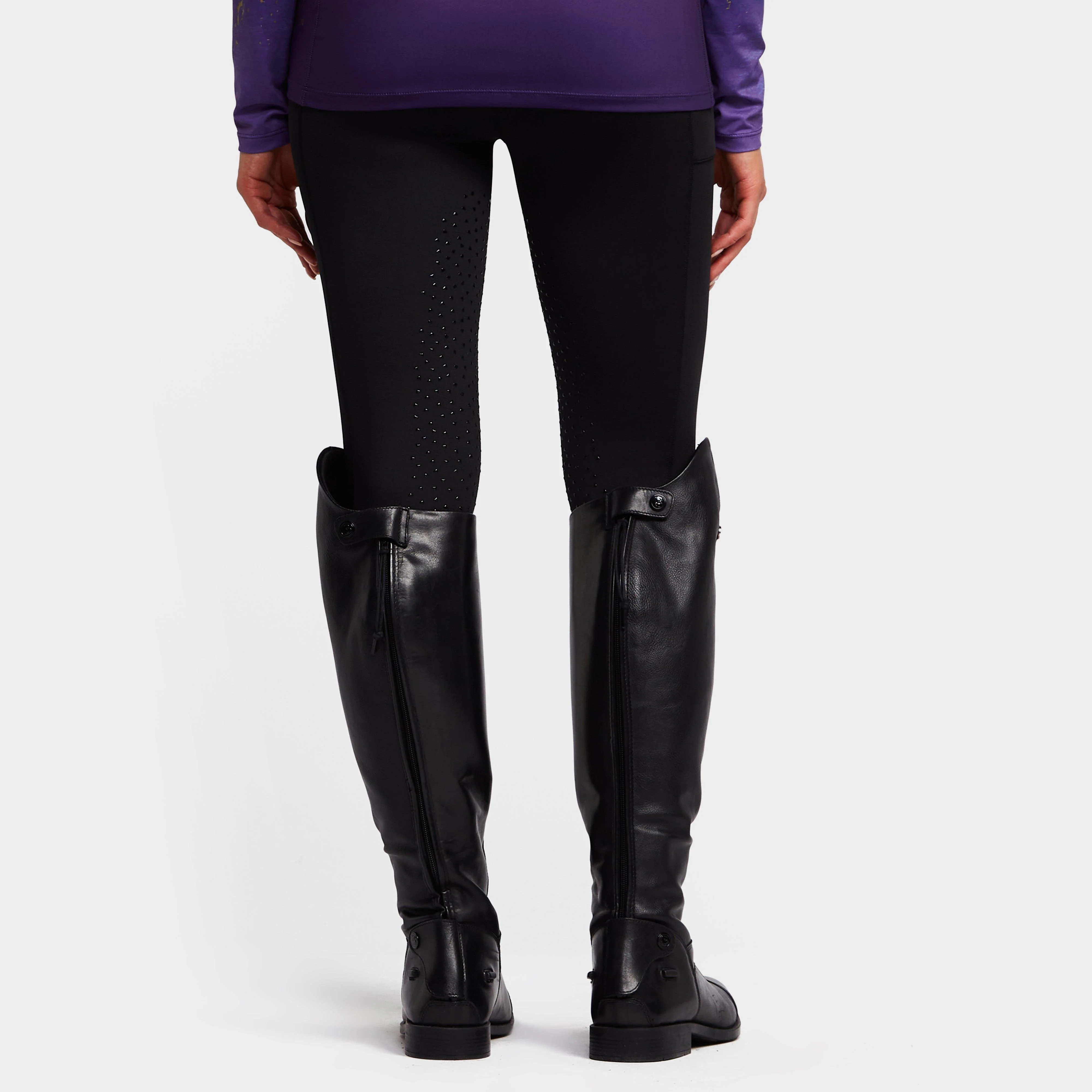 Womens Porter Winter Fleece Lined Knee Patch Riding Tights Black - Image 2
