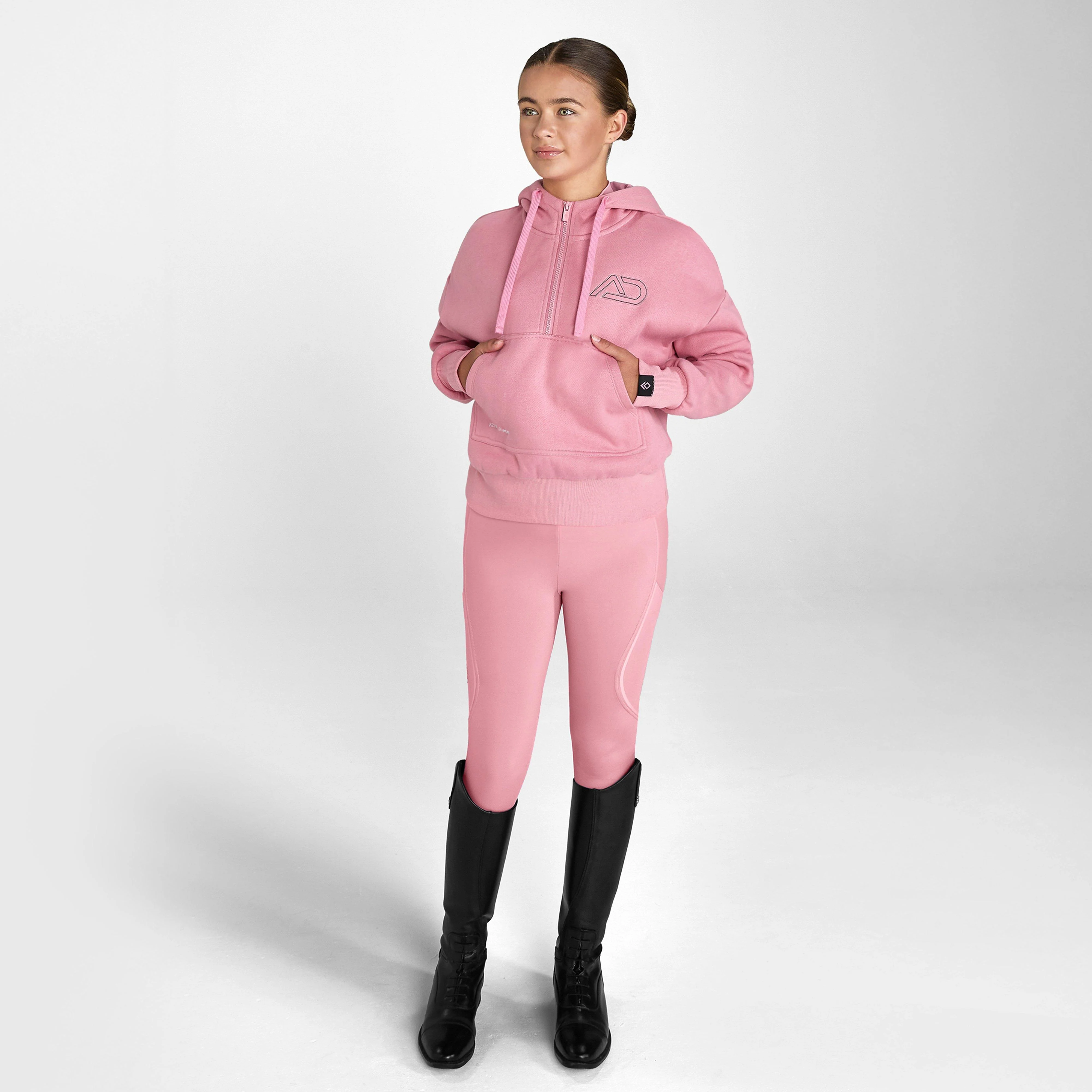 Young Rider Half Zip Hoodie Coral Pink - Image 4