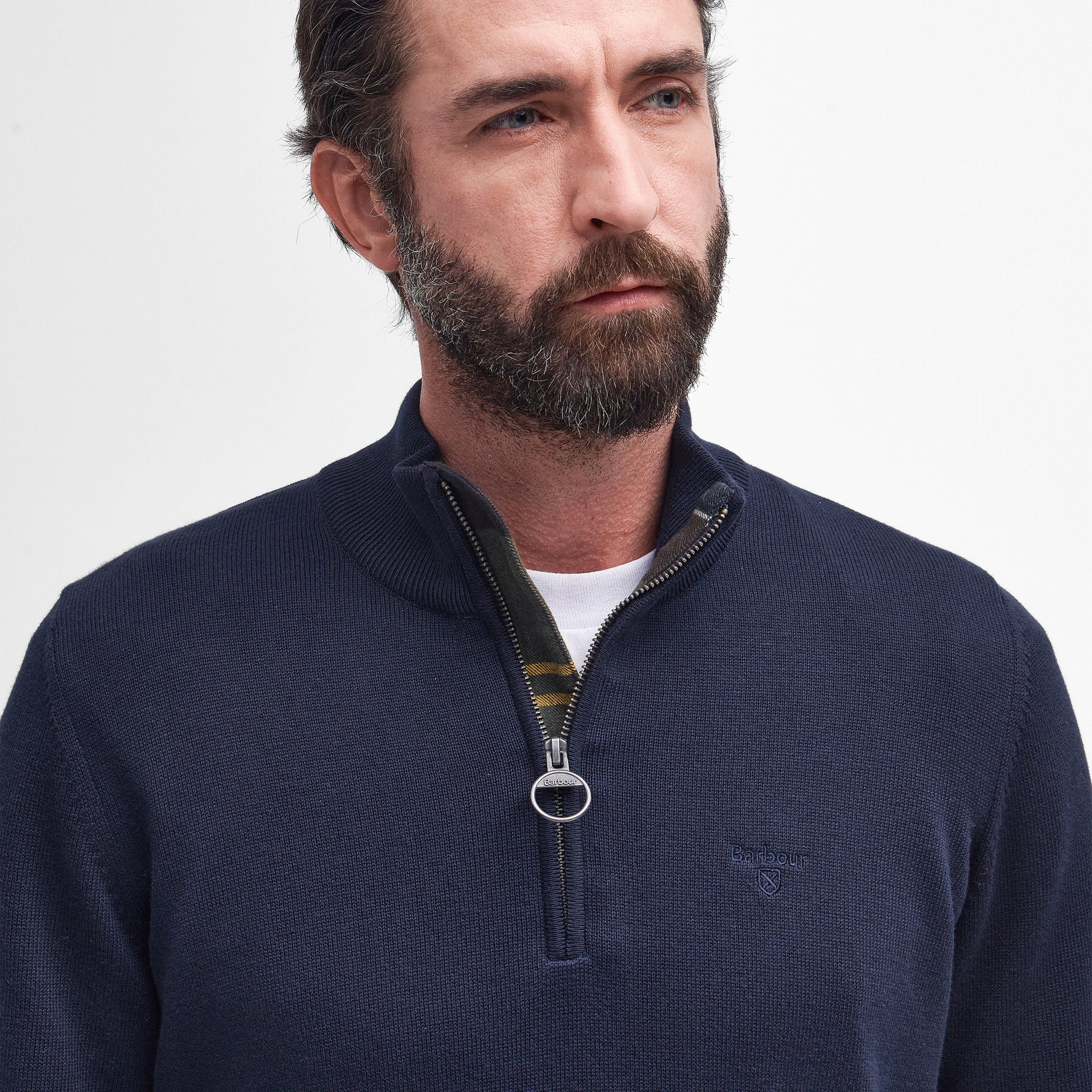 Mens Pima Cotton Half Zip Knitted Jumper Navy - Image 3