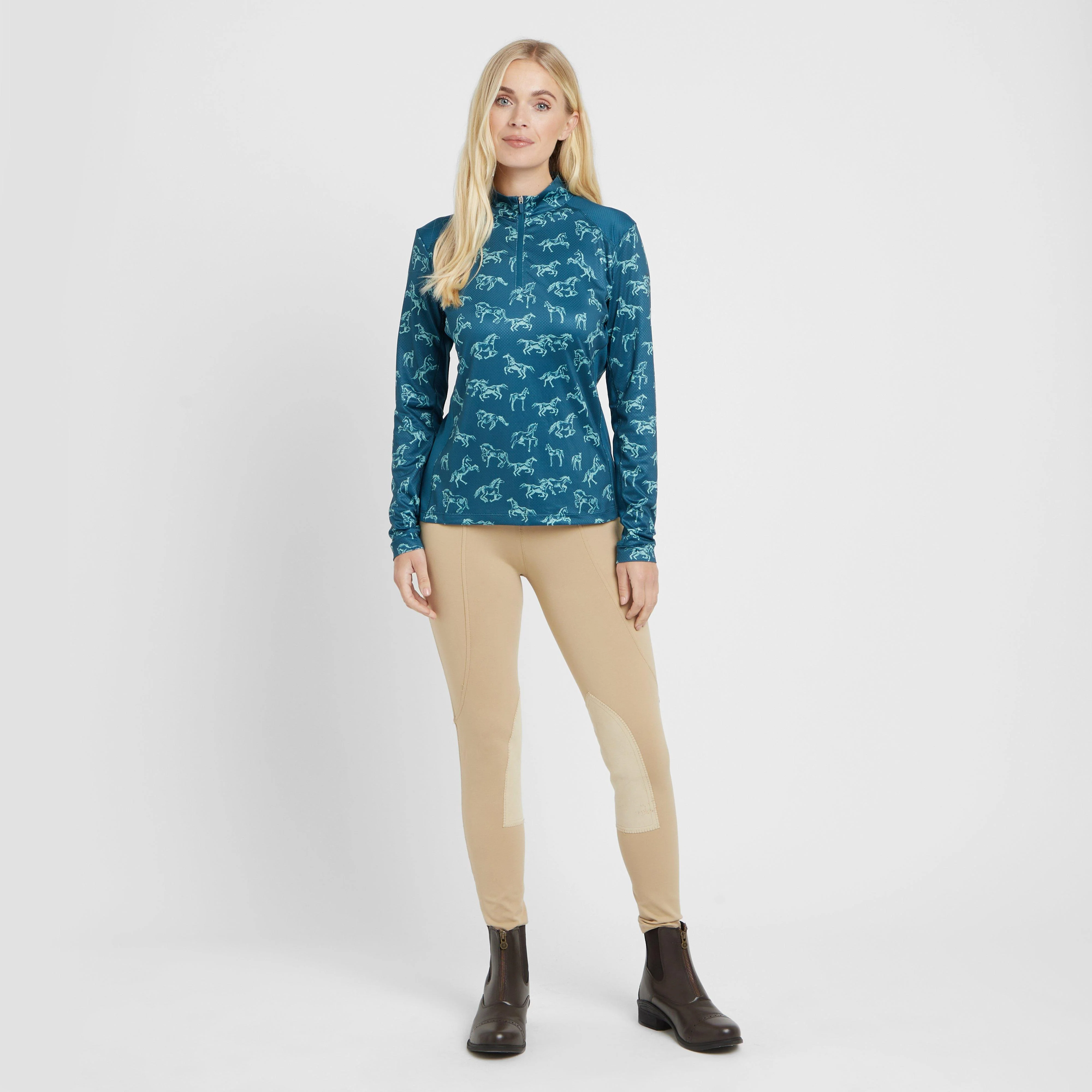 Womens Autumn Sally Long Sleeve Riding Top Legion Blue Froliking Horses - Image 3