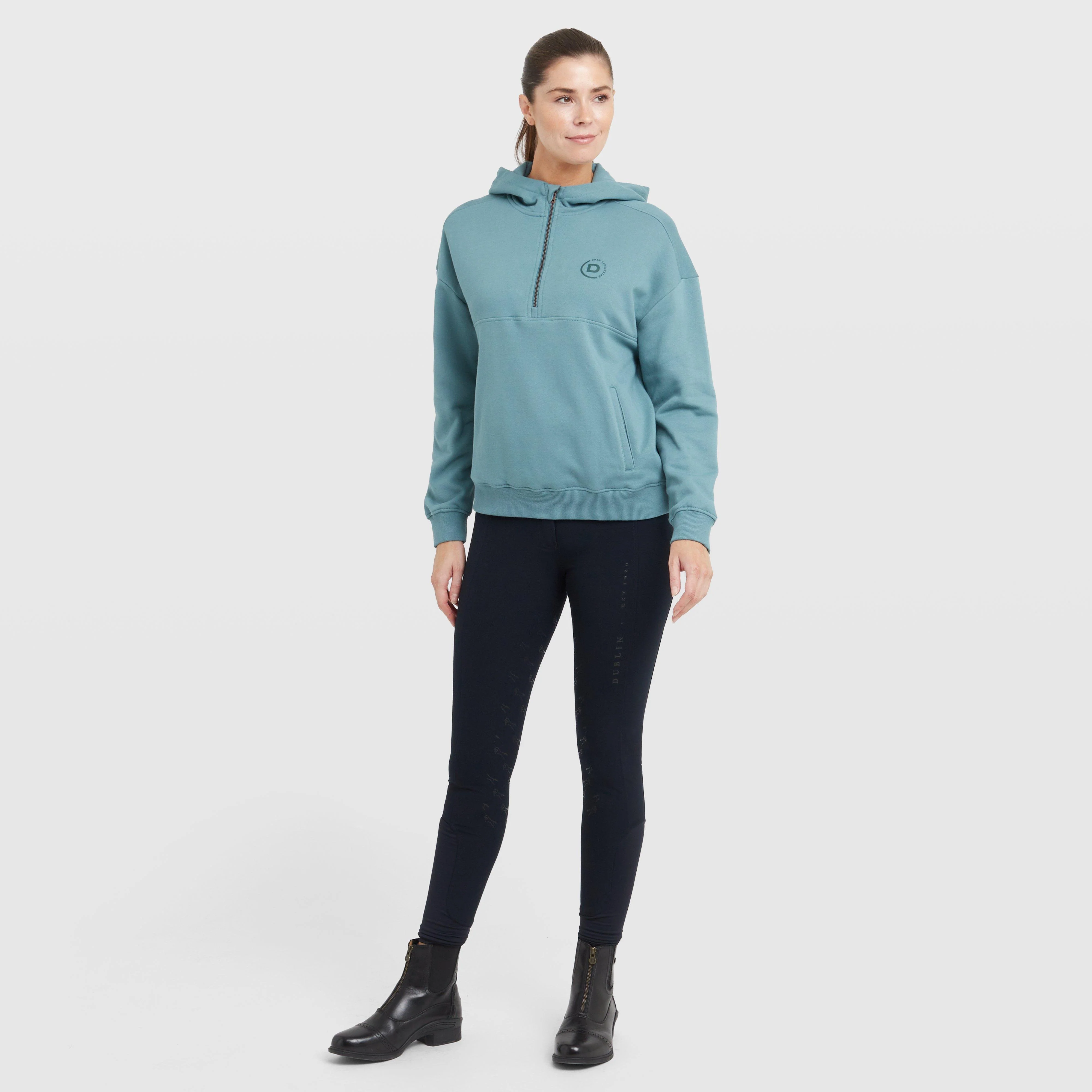 Womens the 1/4 Zip Hooded Fleece Pullover Washed Teal - Image 3