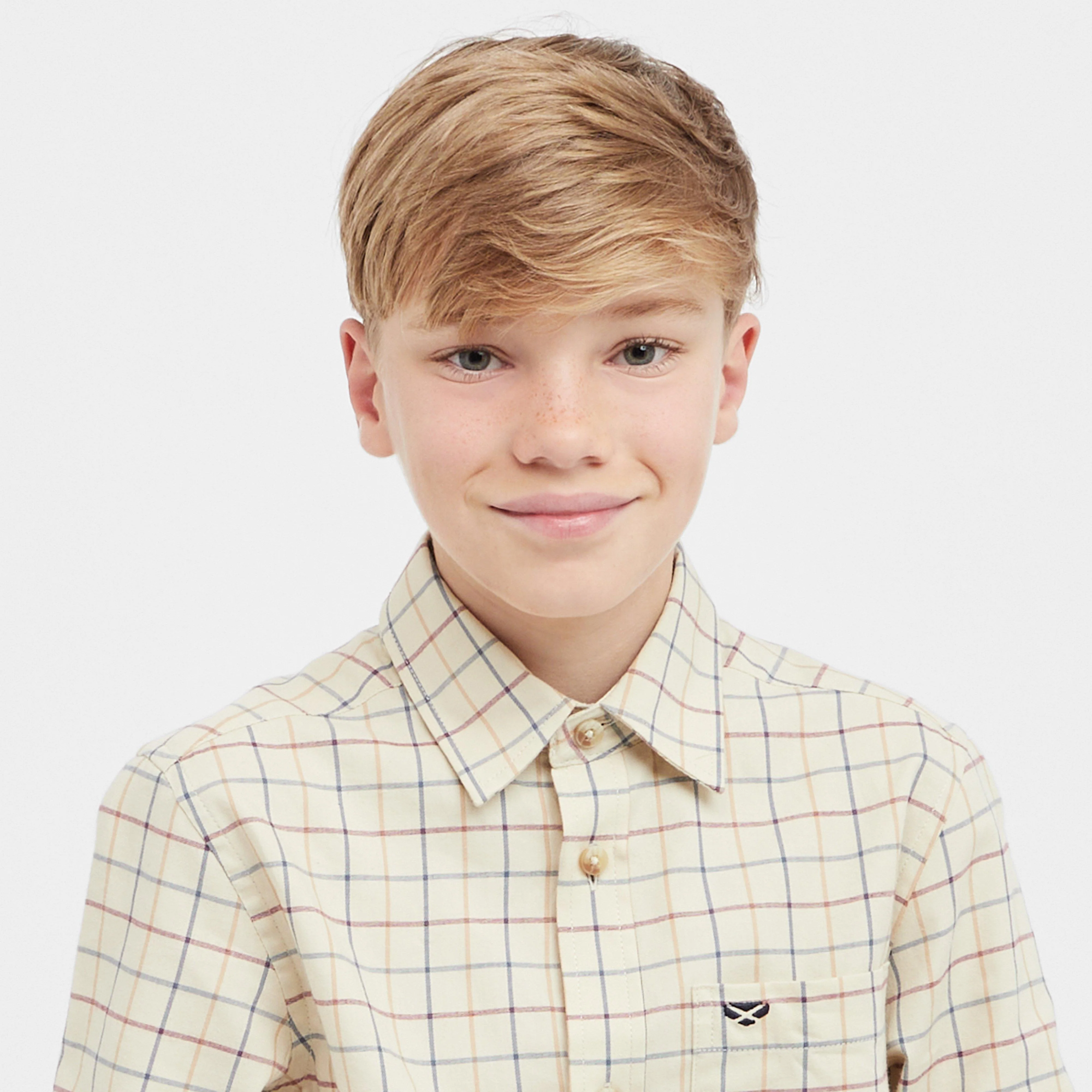 Kids Ambassador Premier Tattersall Shirt Ivory/Navy - Image 6
