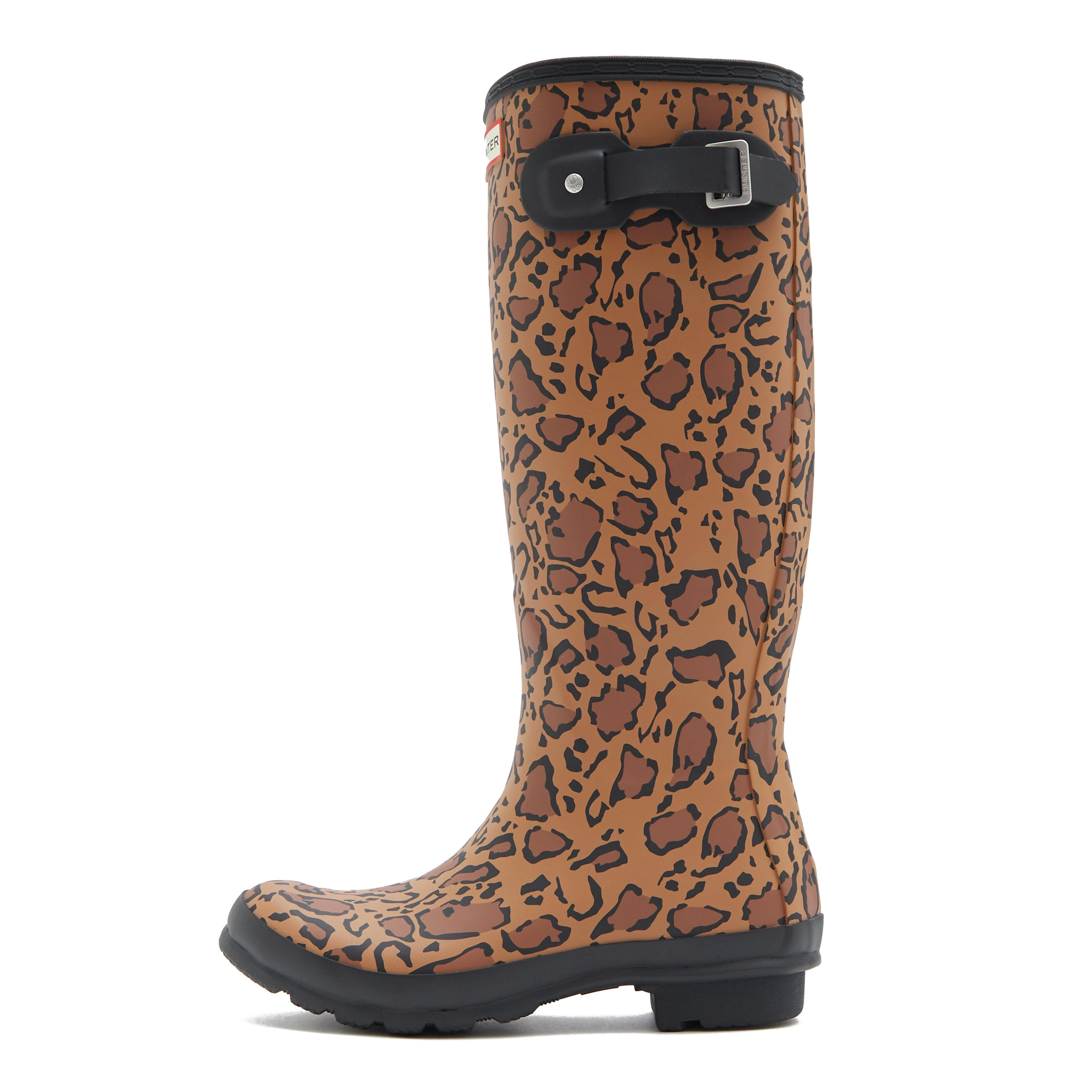 Womens Original Tall Leopard Print Wellington Boots Black/Brown - Image 7