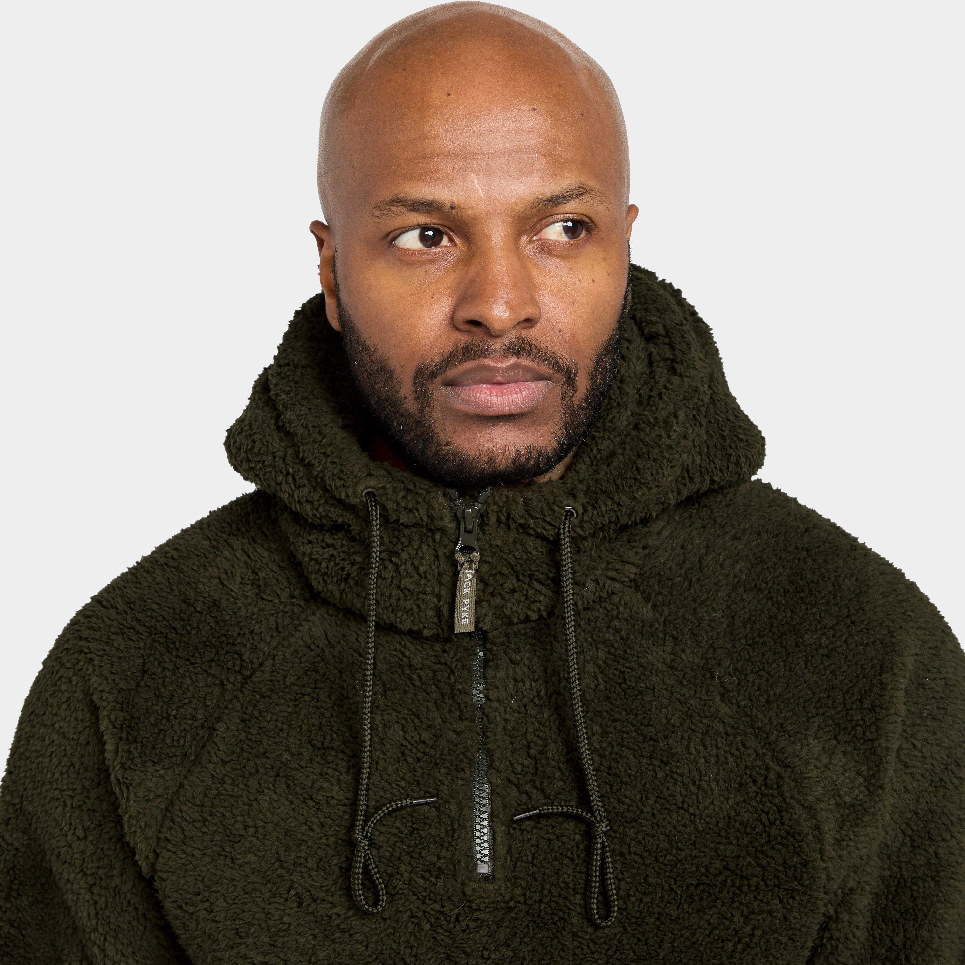 Mens Sherpa Fleece Hoodie Green - Image 5