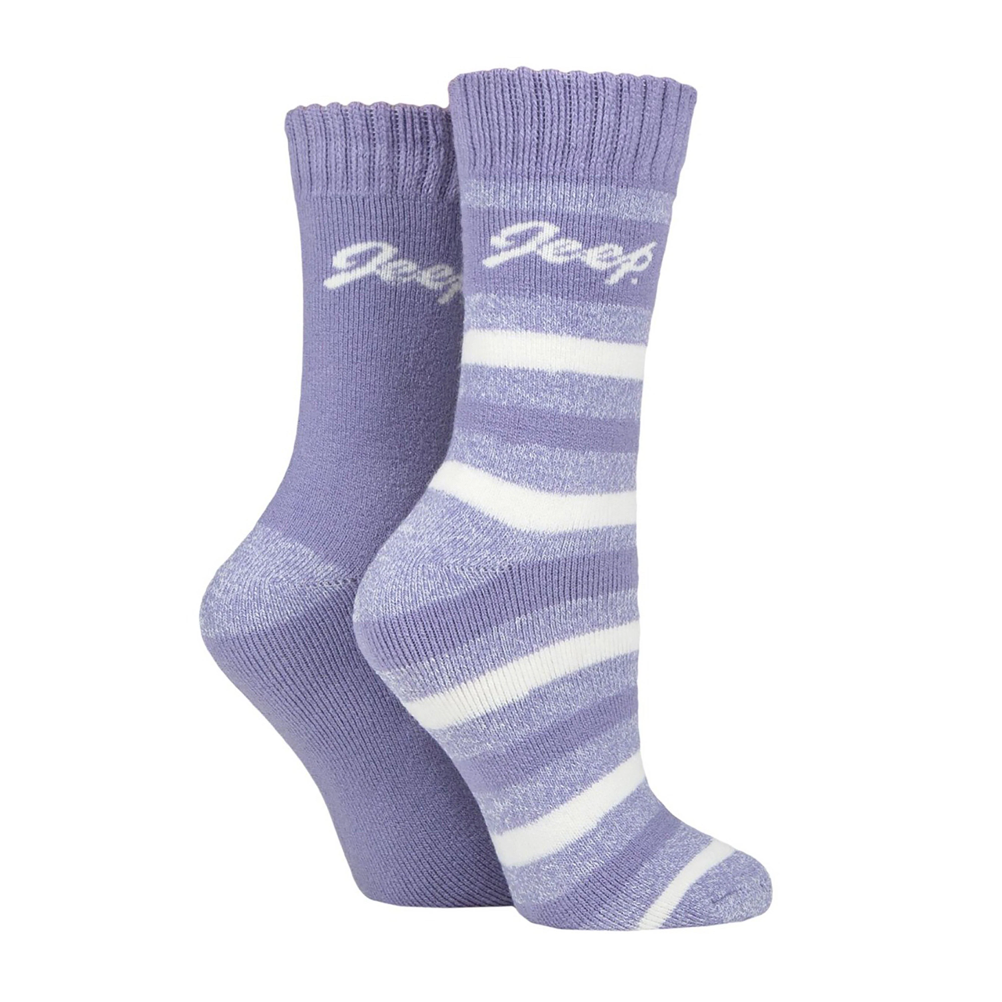Womens Thermal Stripey 2 Pack Socks Lilac/Cream - Image 2