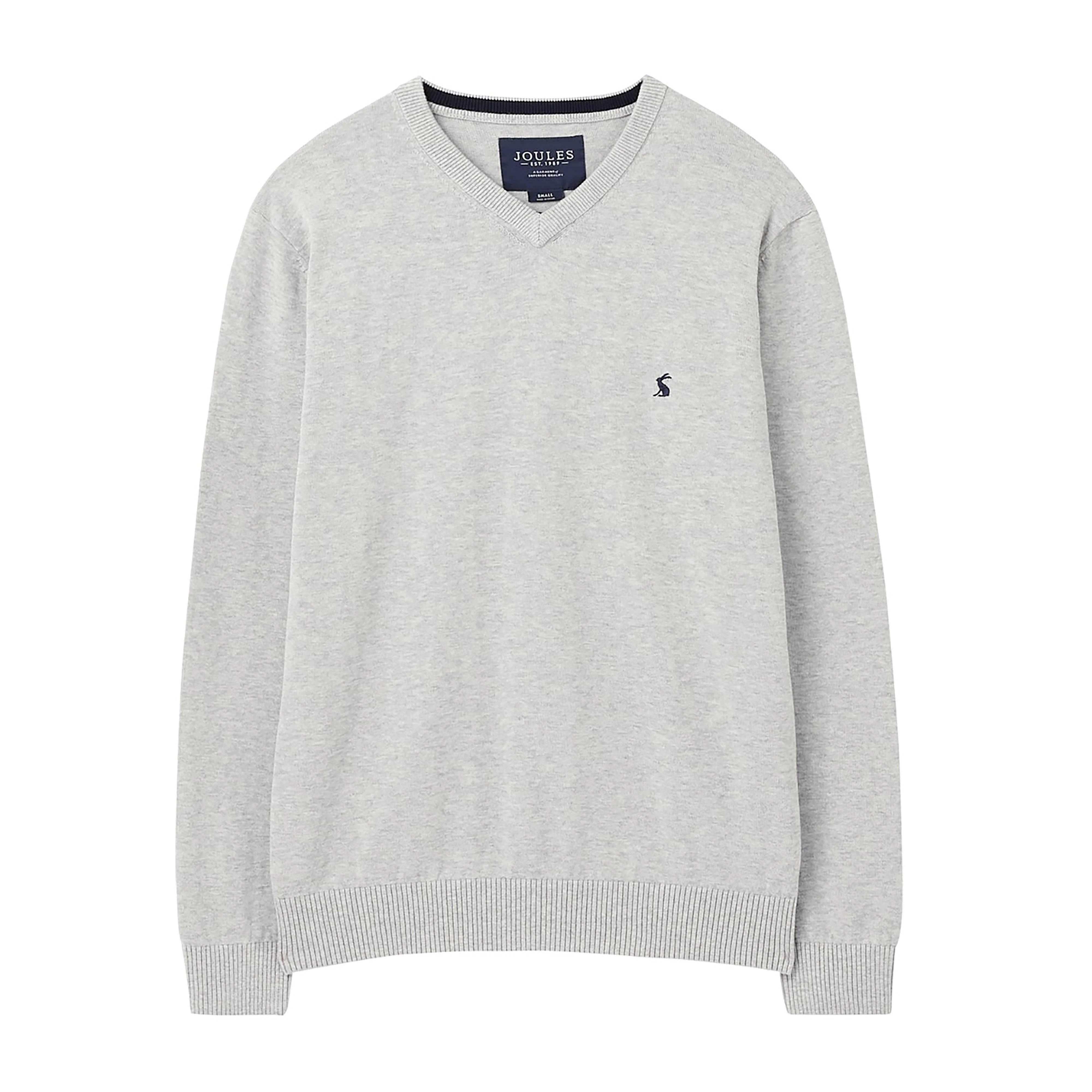 Mens Jarvis V-Neck Knit Sweater Light Grey Marl - Image 9