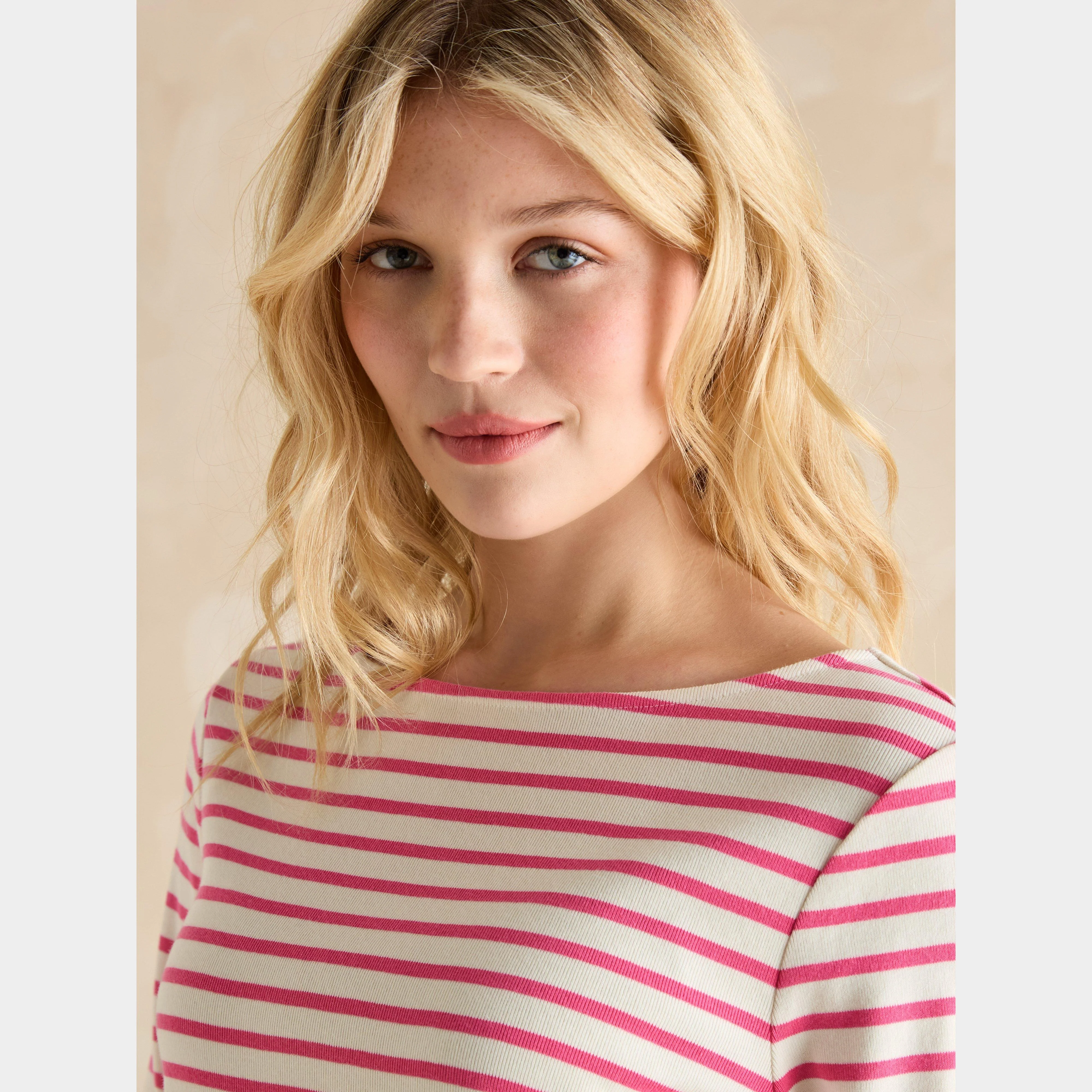 Womens Harbour Boat Neck Breton Top Bright Pink Stripe - Image 3
