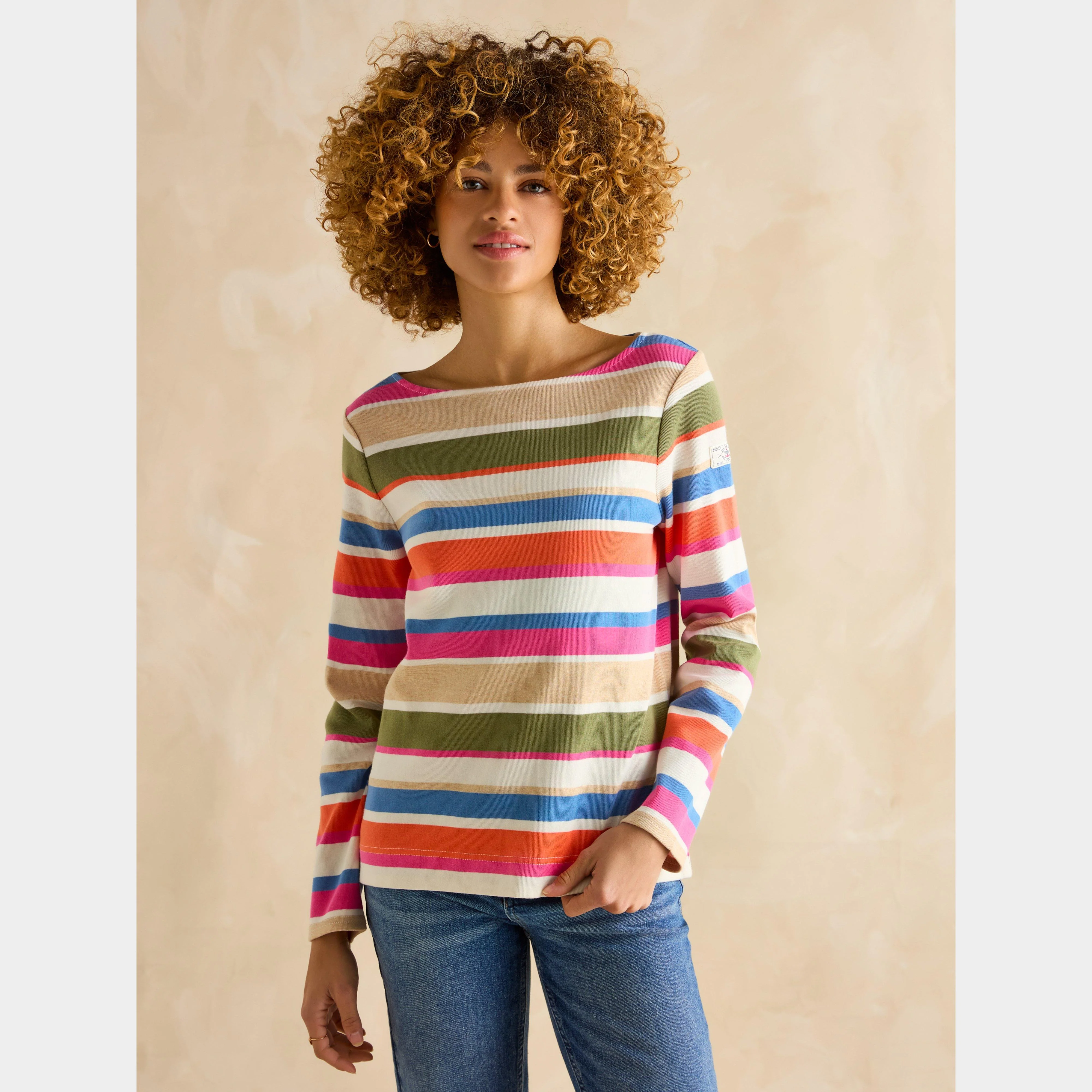 Womens Harbour Boat Neck Breton Top Khaki Multi Stripe - Image 7