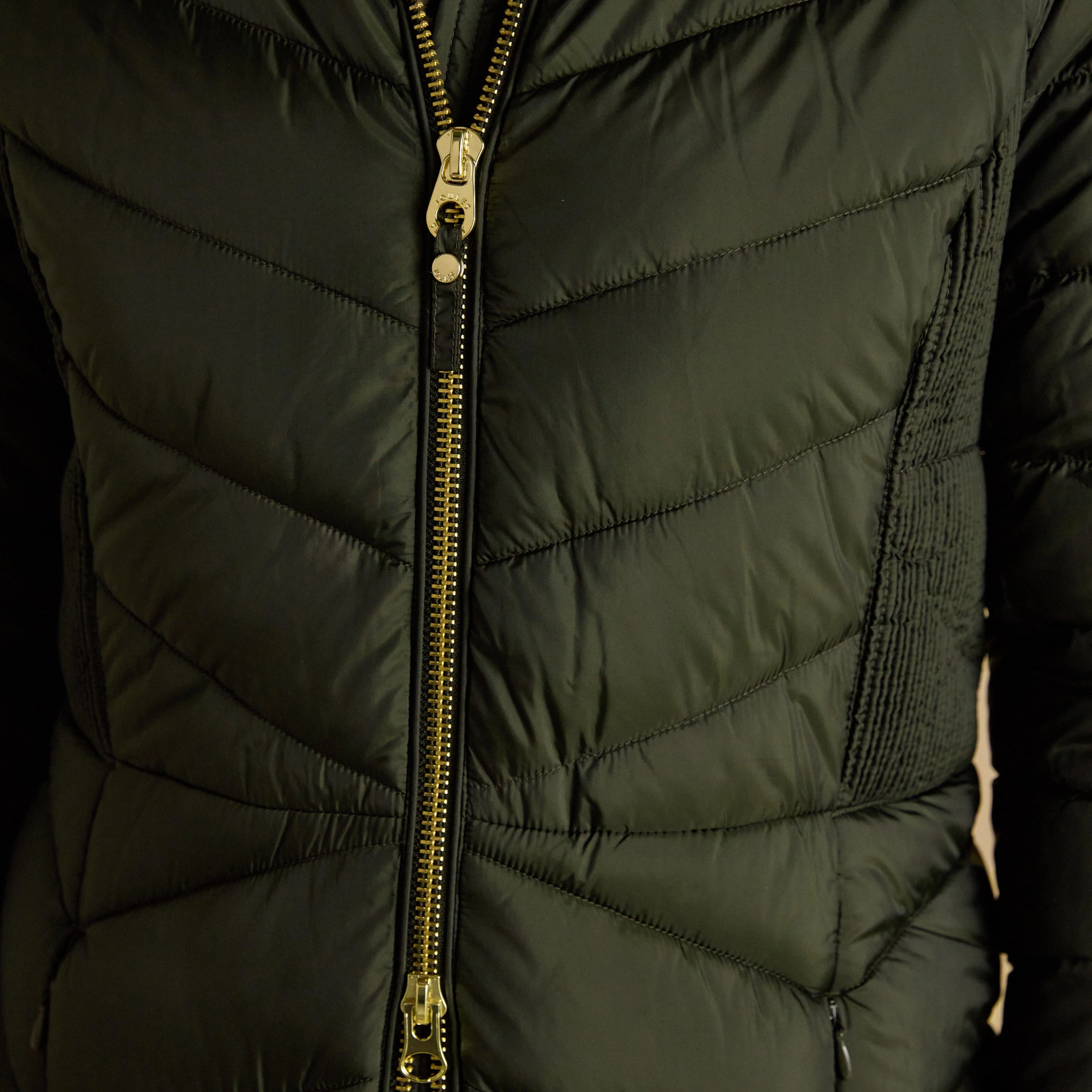 Womens Pembury Showerproof Longline Padded Coat With Hood Khaki - Image 5