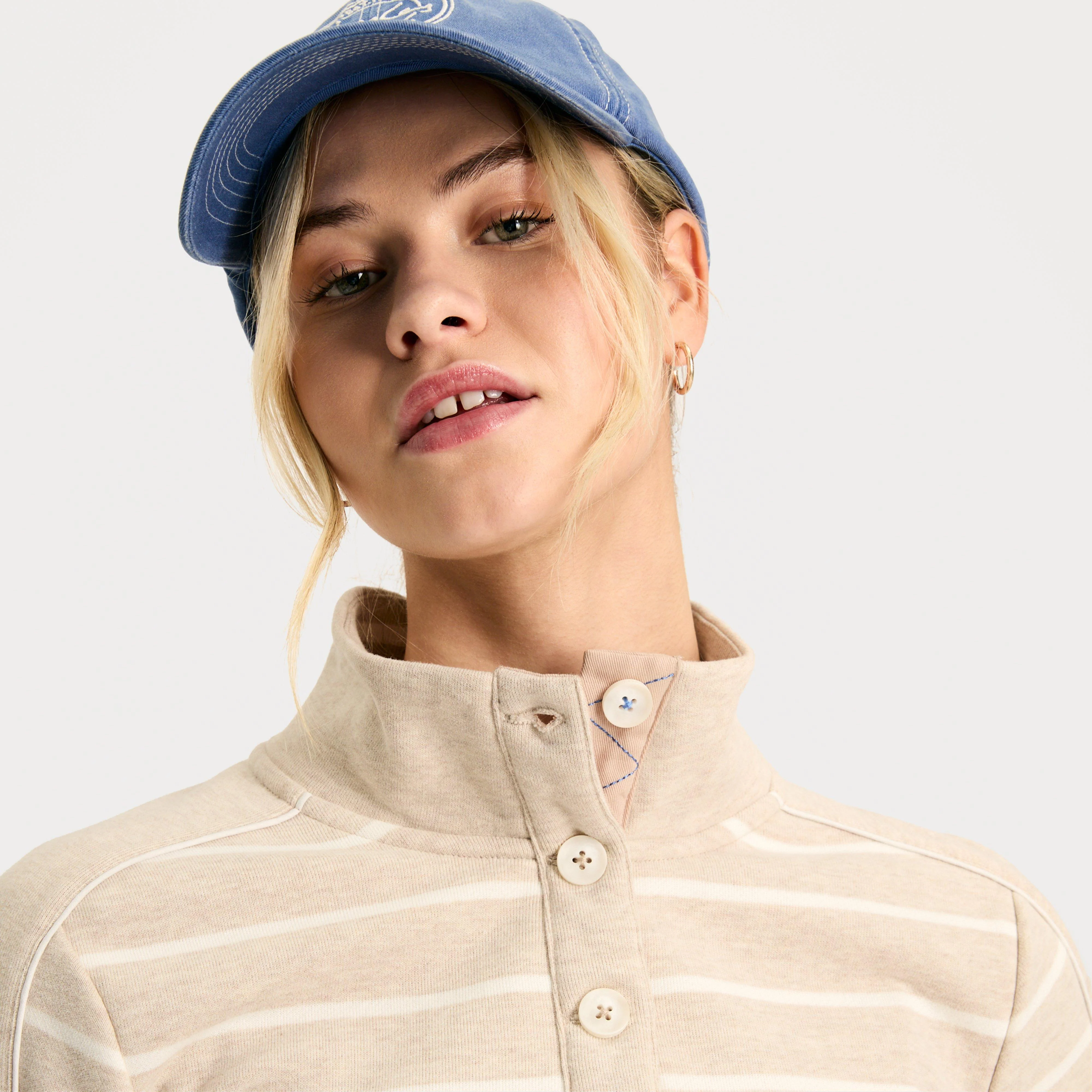 Womens Southwold Button Down Striped Sweatshirt Oatmarl - Image 3