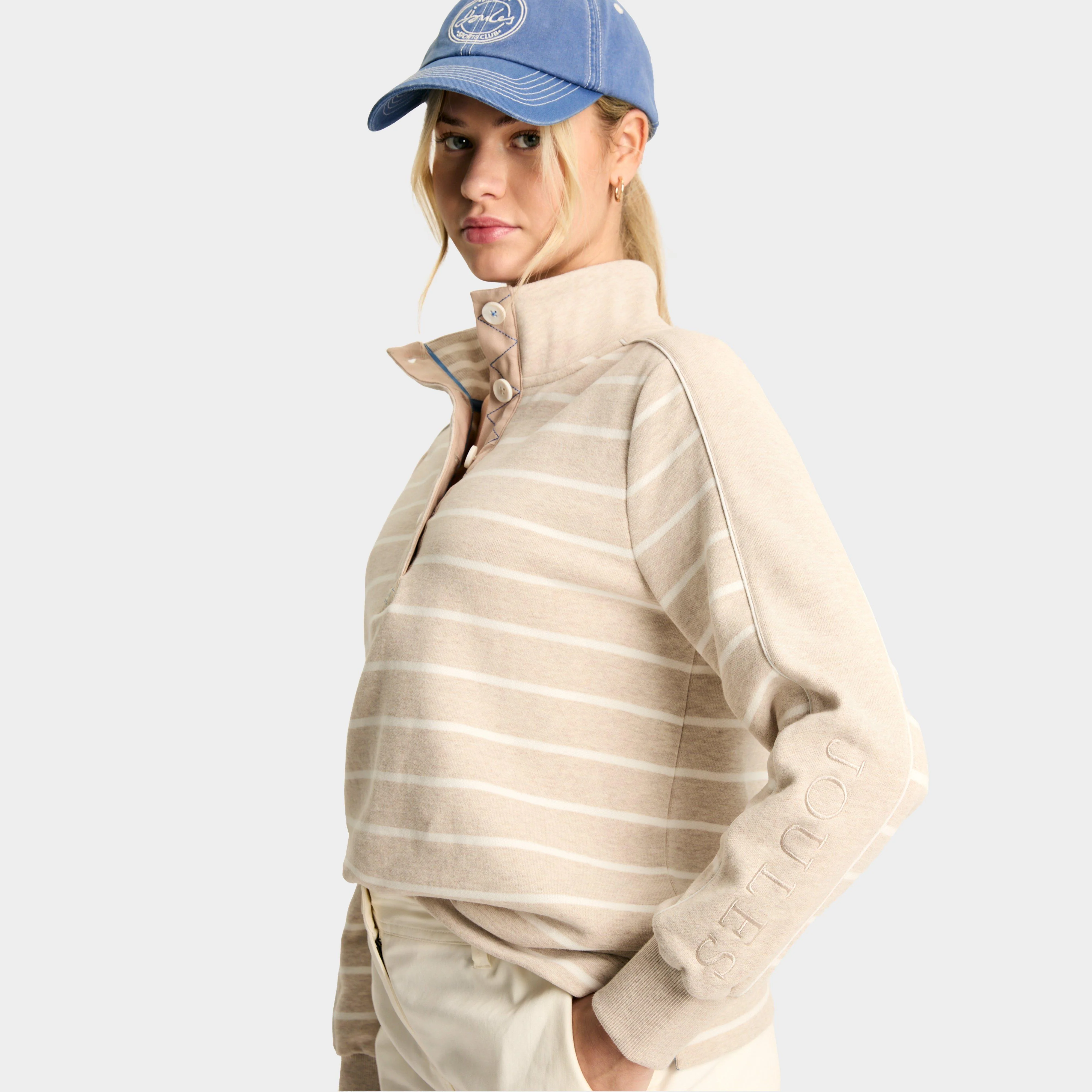 Womens Southwold Button Down Striped Sweatshirt Oatmarl - Image 5