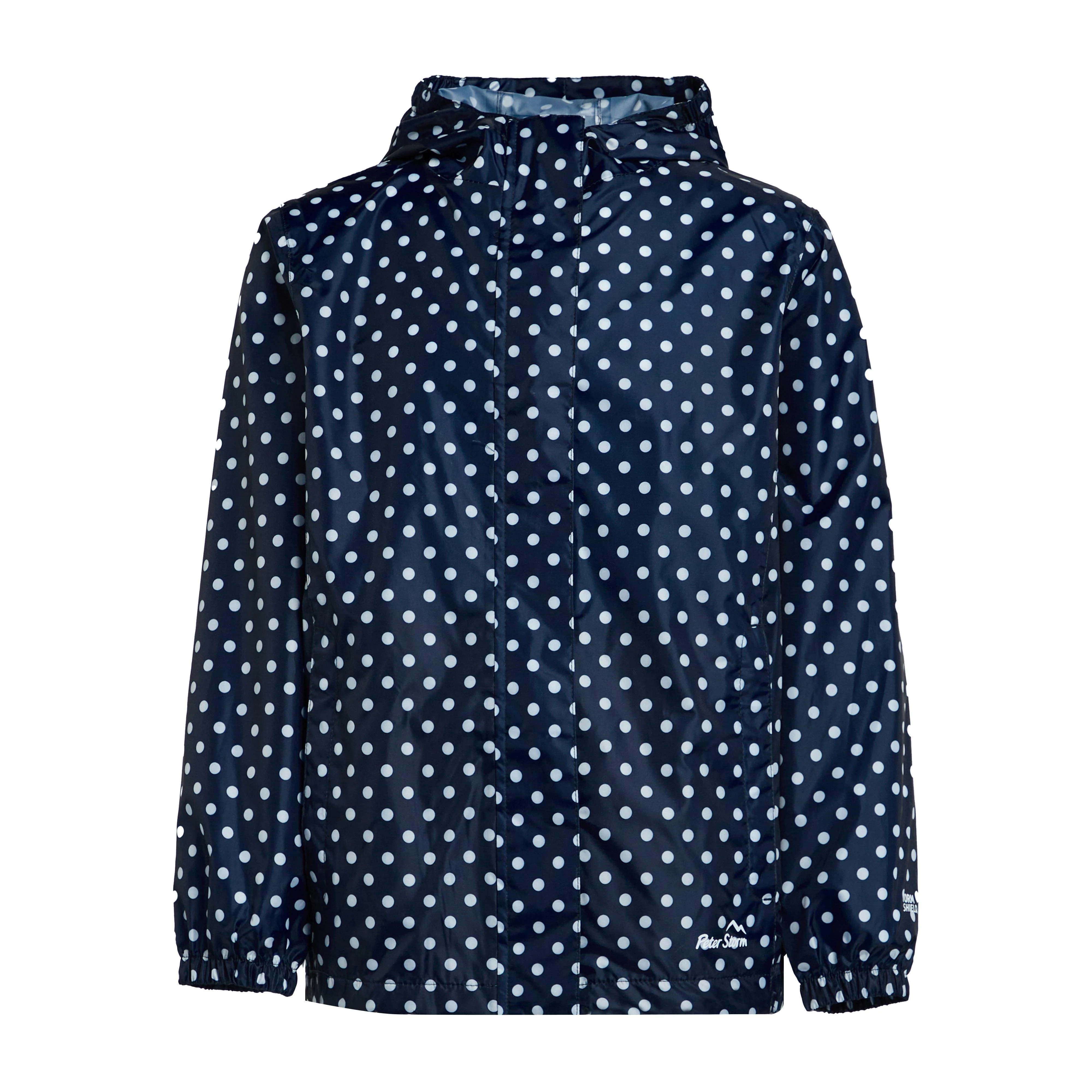 Kids Packable Waterproof Jacket Navy/White Polka Dot - Image 9