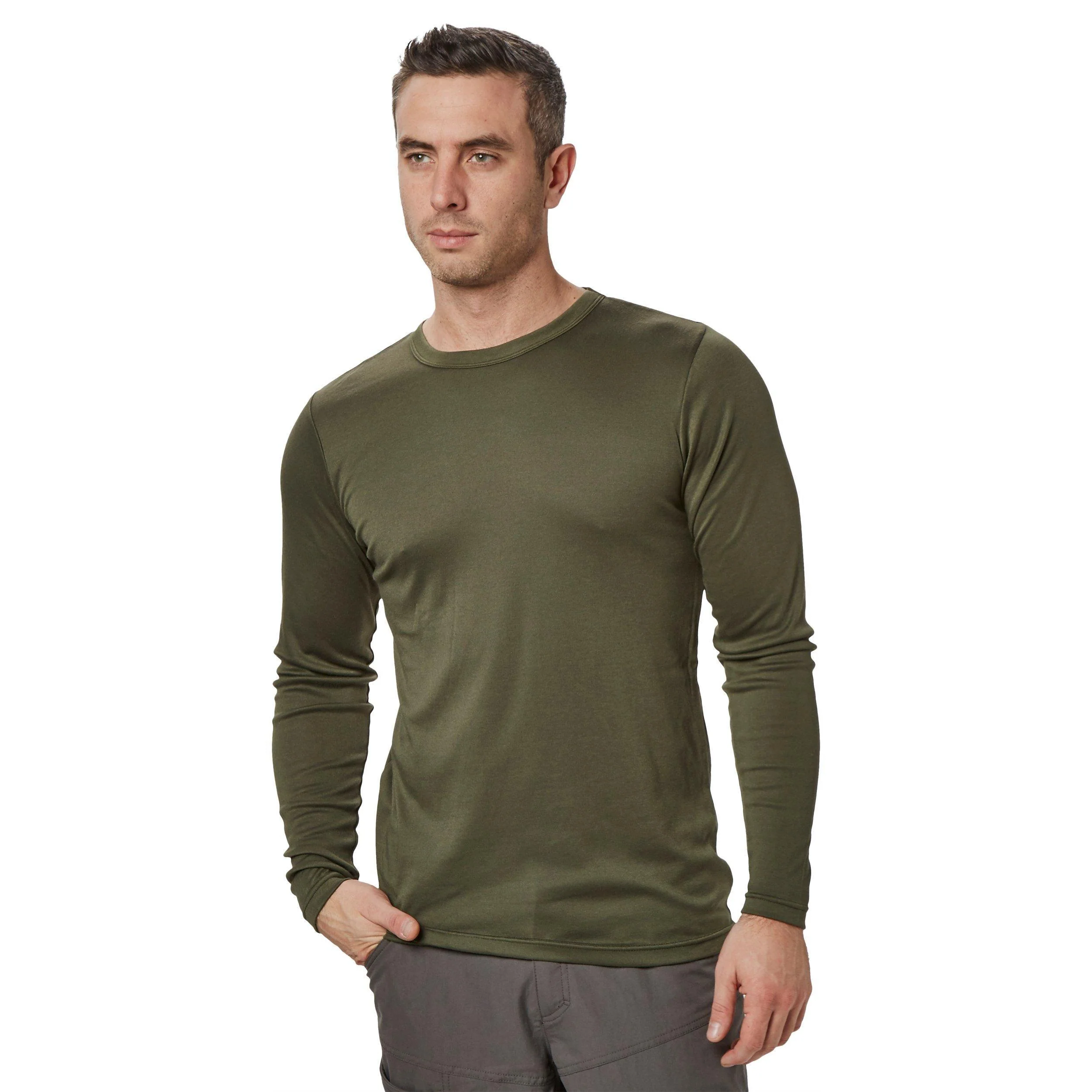 Mens Long Sleeved Thermal Crew Neck Top Khaki - Image 5