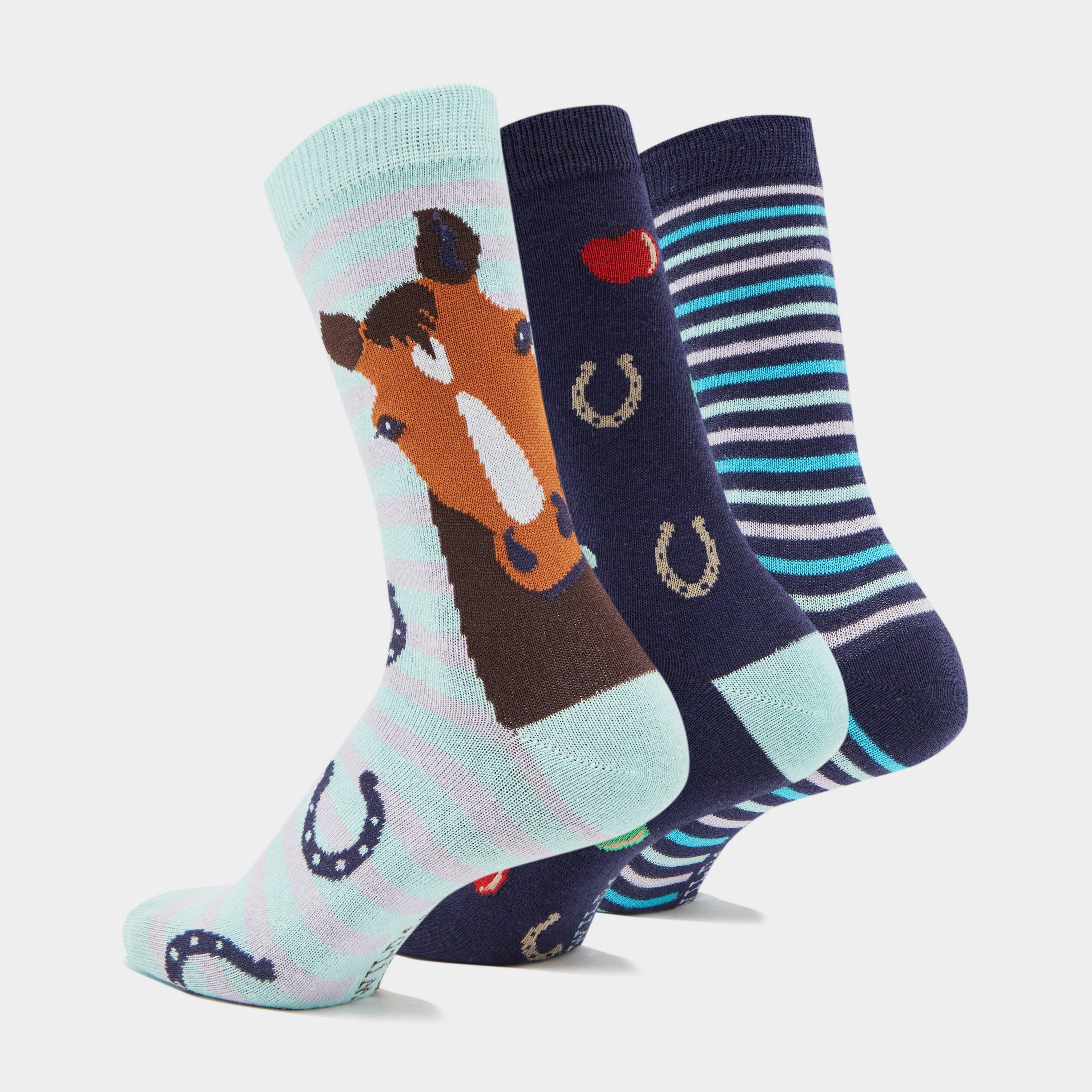 Wild Feet Women's 3 Pack Fashion Socks Navy Horse - Image 2