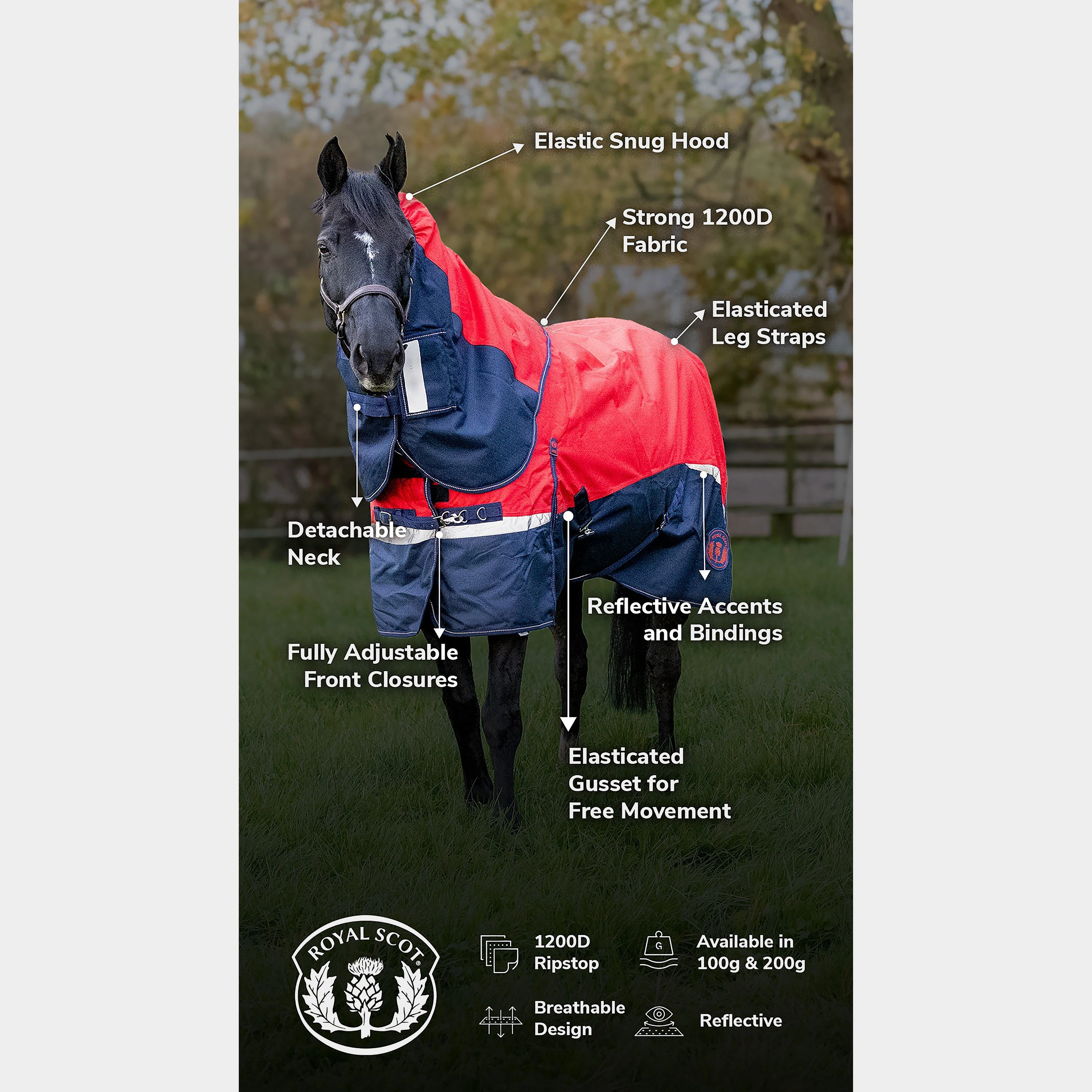 Pro 100g Turnout Rug Red/Navy - Image 9