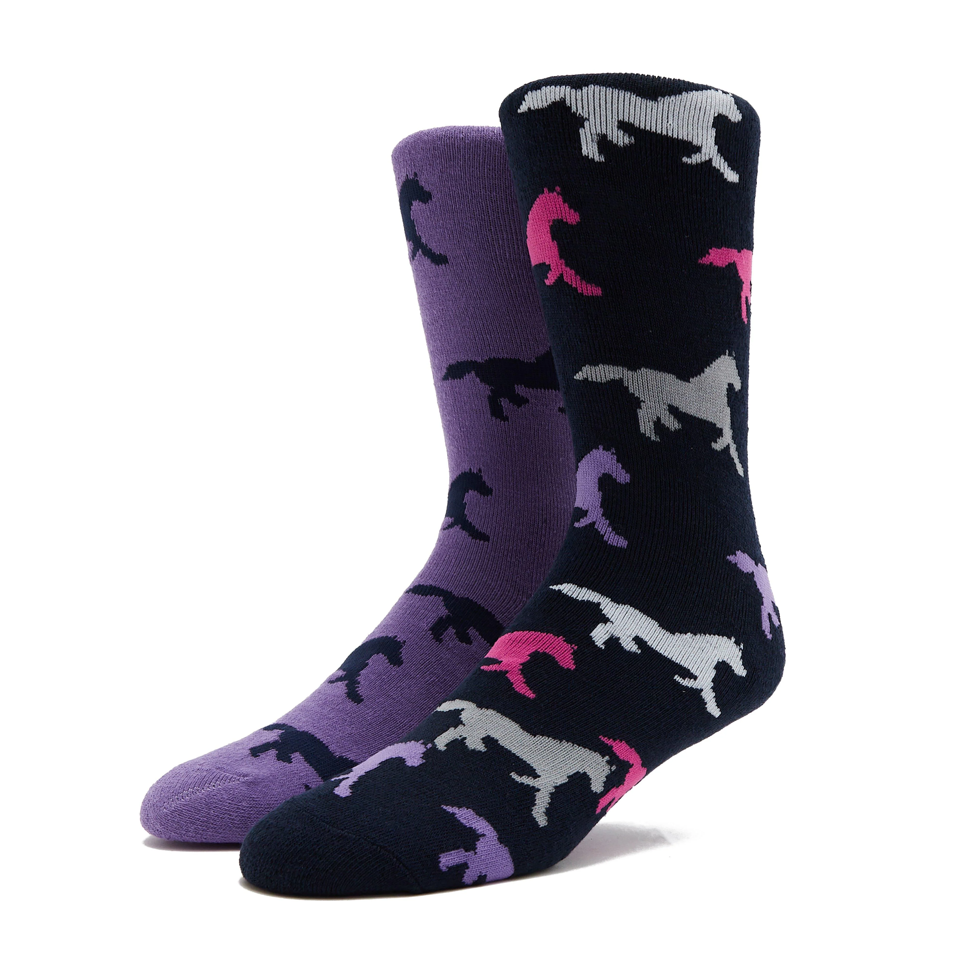 Kids Equestrian Midweight Horseshoe Socks Navy/Lilac - Image 5