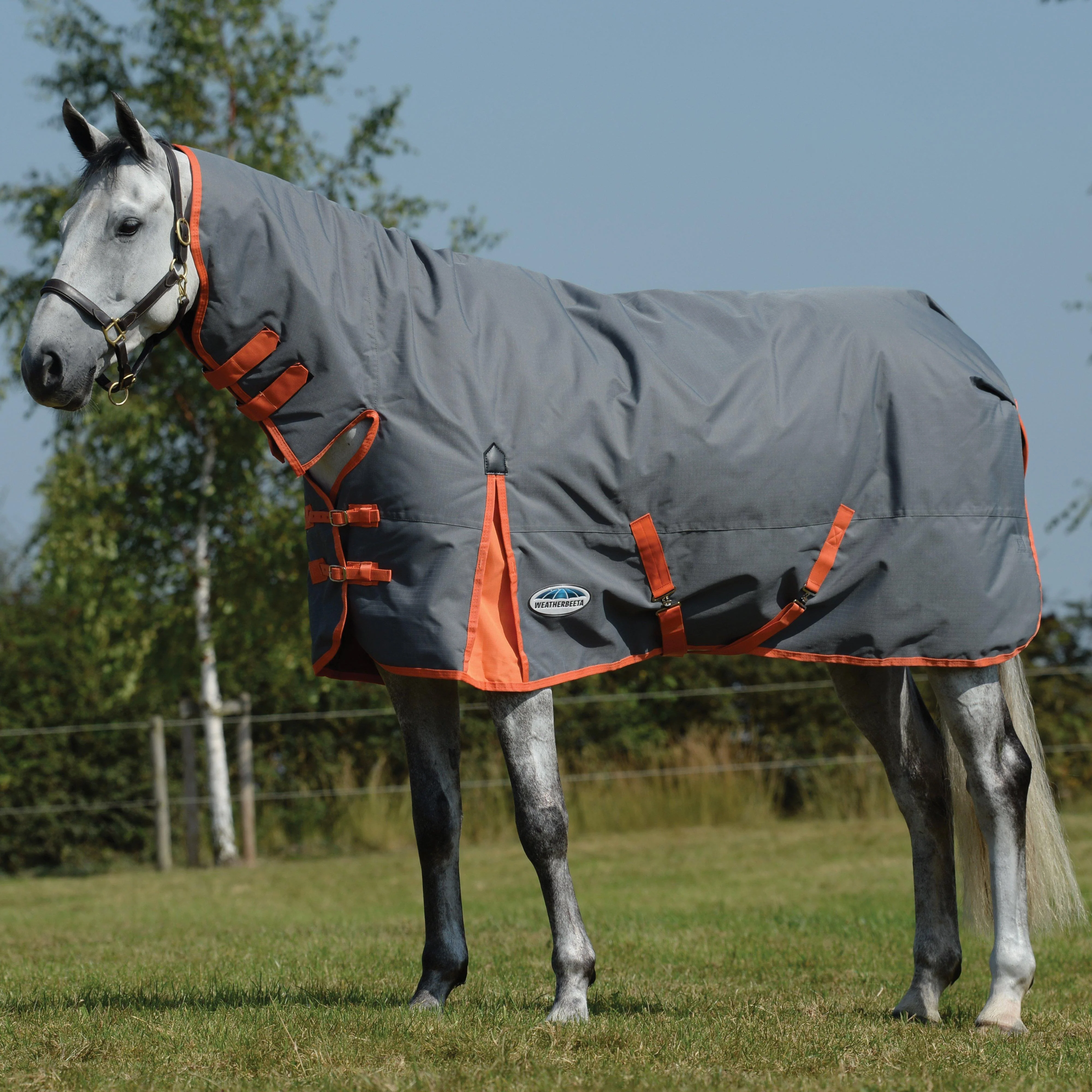 ComFiTec Classic Combo Neck 300g Heavy Turnout Rug Gunmetal/Coral - Image 3