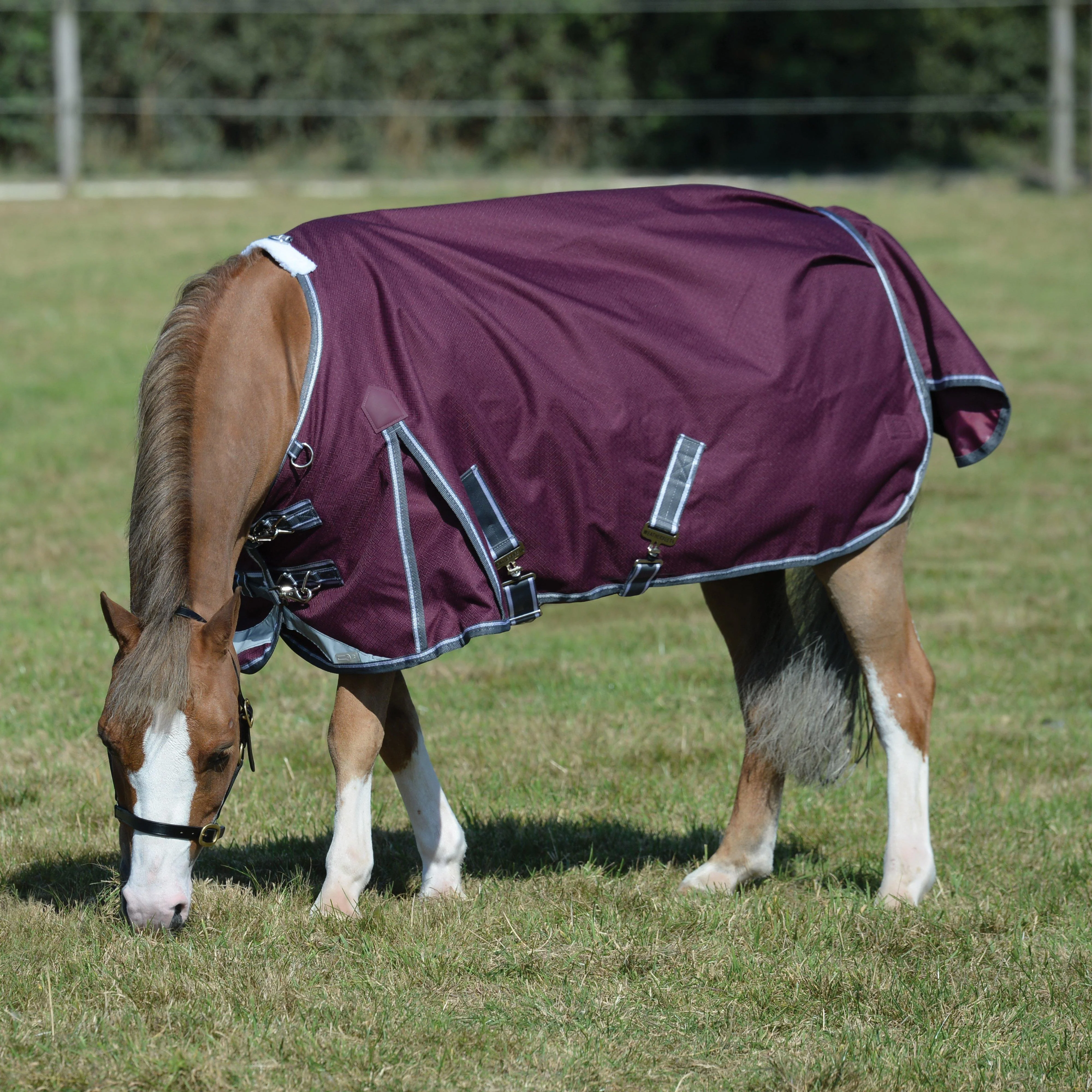ComFiTec Plus Dynamic II Standard Neck Mediumweight 220g Turnout Rug Maroon/Grey/White - Image 2